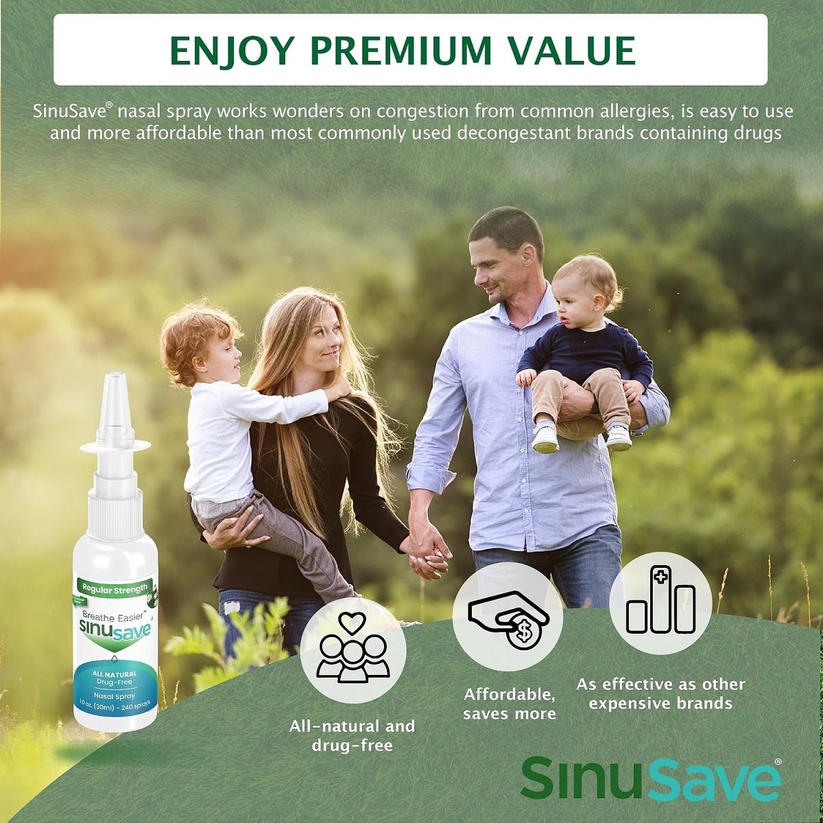 Sinusave: flacon spray conçu pour l'hygiène nasale quotidienne.