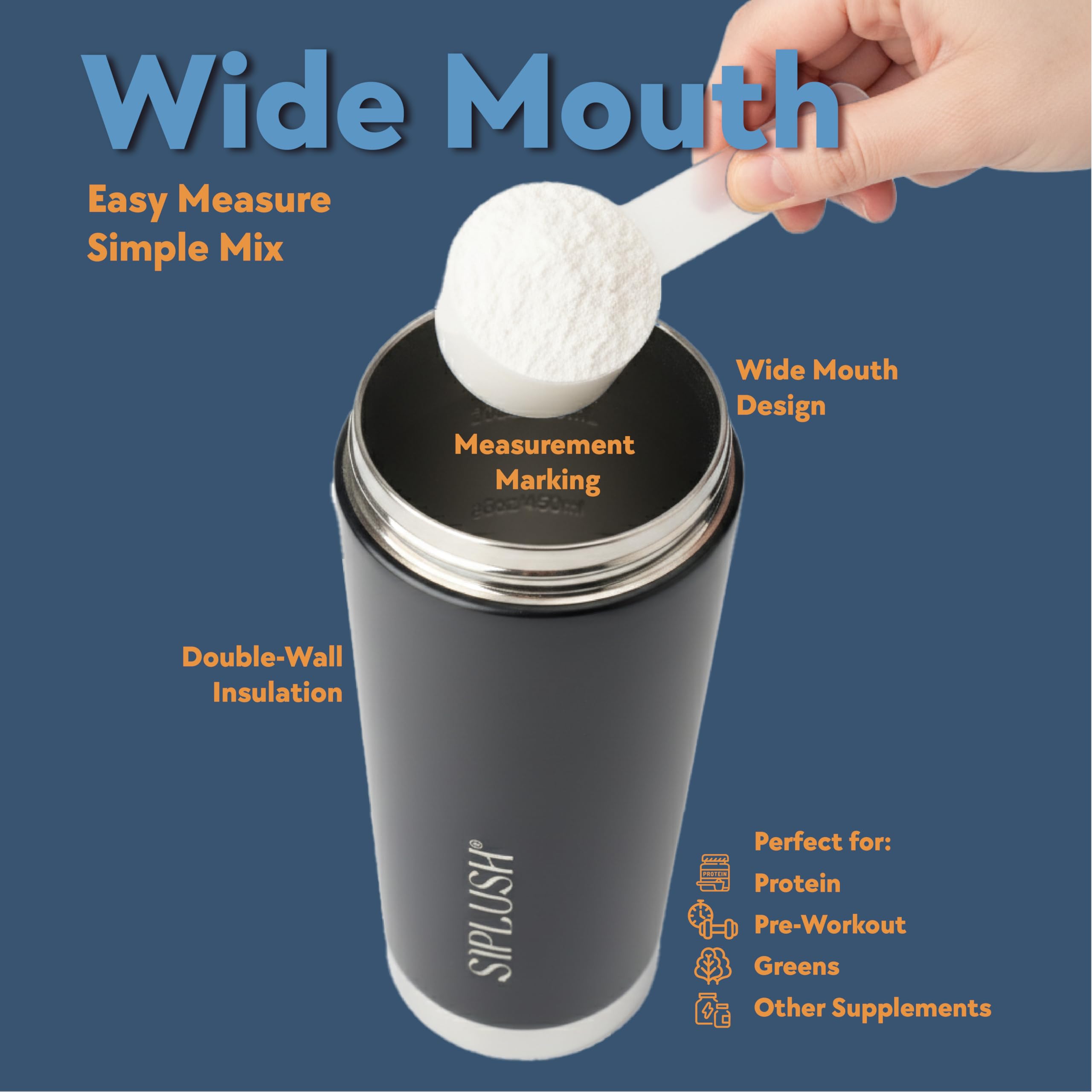 SIPLUSH Paradis Shaker: bouche large pour nettoyage facile et remplissage rapide.