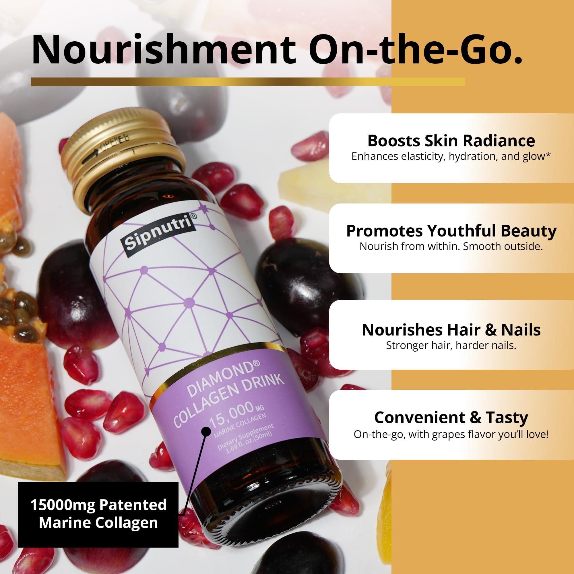 Sipnutri Diamond Collagen – gout raisin, dégustation fraîche pour routine beauté