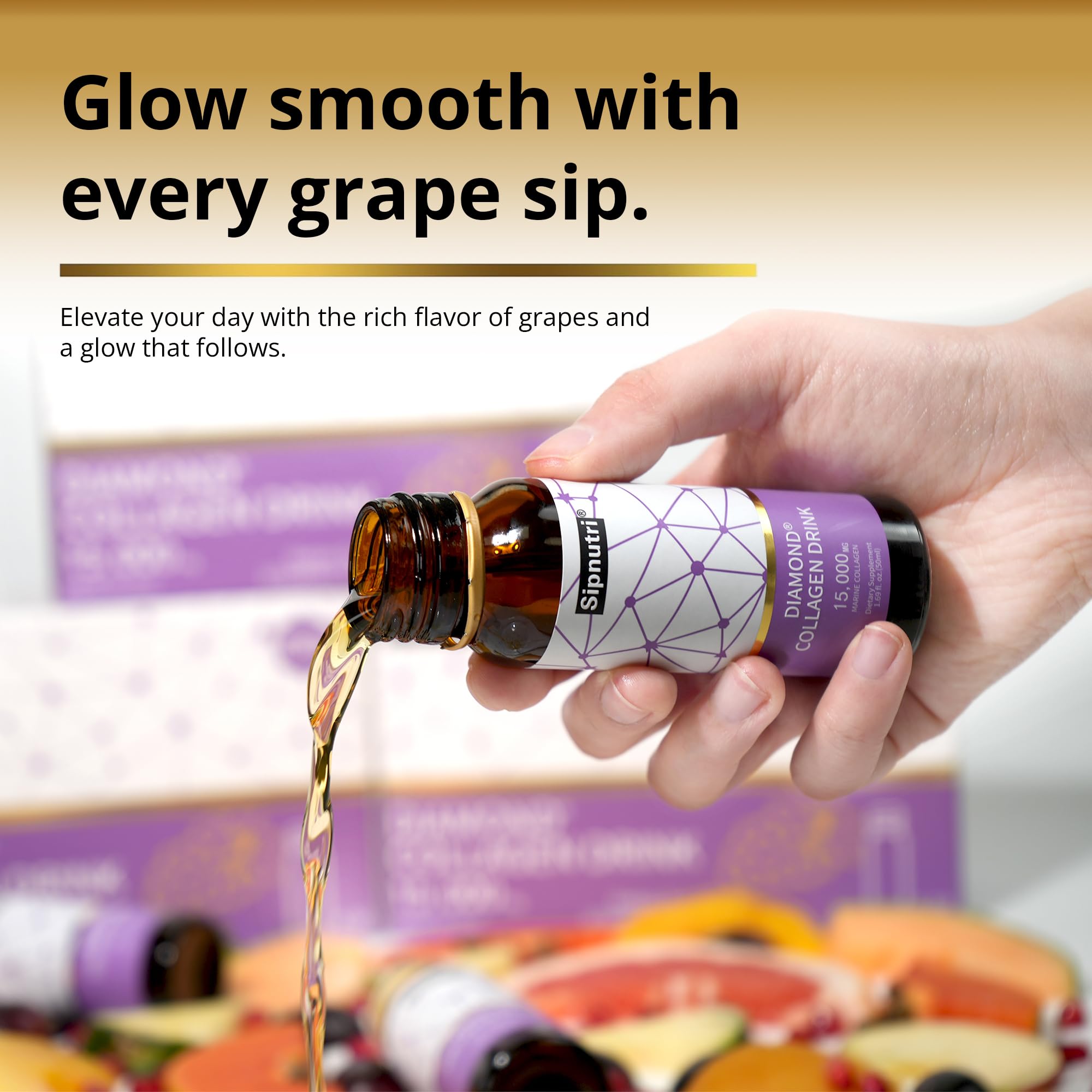 Sipnutri Glow Blend avec grenade et prêle, teint lumineux potentiel.