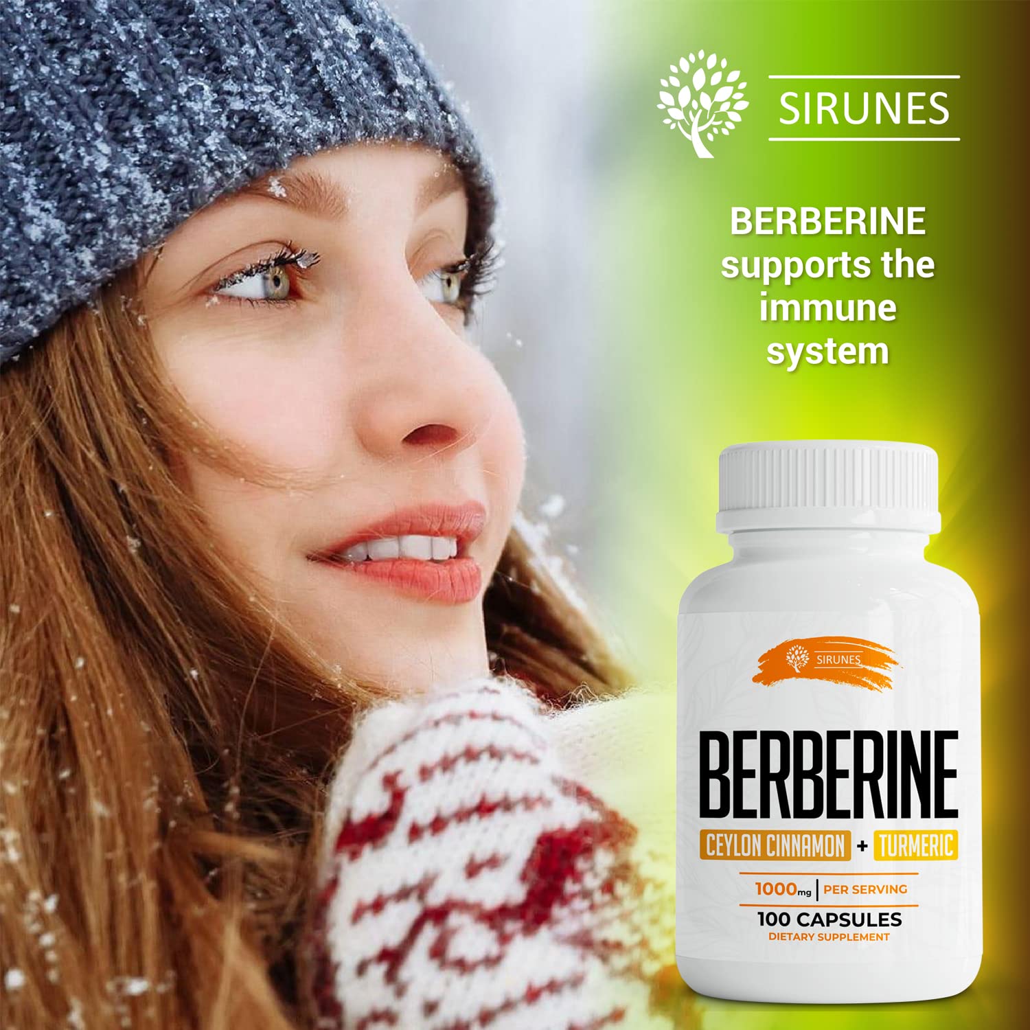 SIRUNES Berberine100 caplets visibles dans la bouteille, pratiques pour un apport quotidien.
