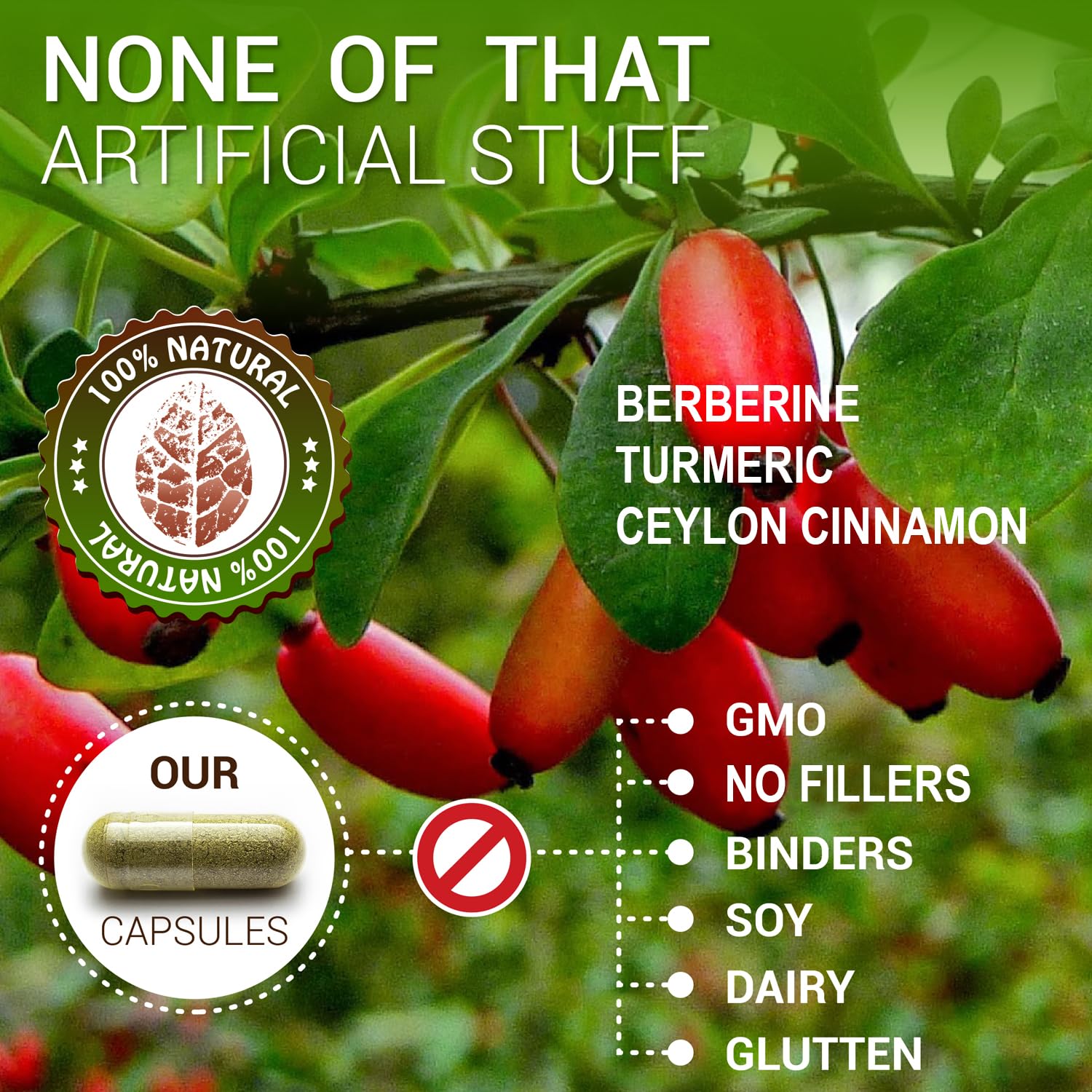 Ingrédients Berberine100: curcuma et cannelle, arômes naturels et bienfaits sensoriels.