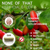 Ingrédients Berberine100: curcuma et cannelle, arômes naturels et bienfaits sensoriels.