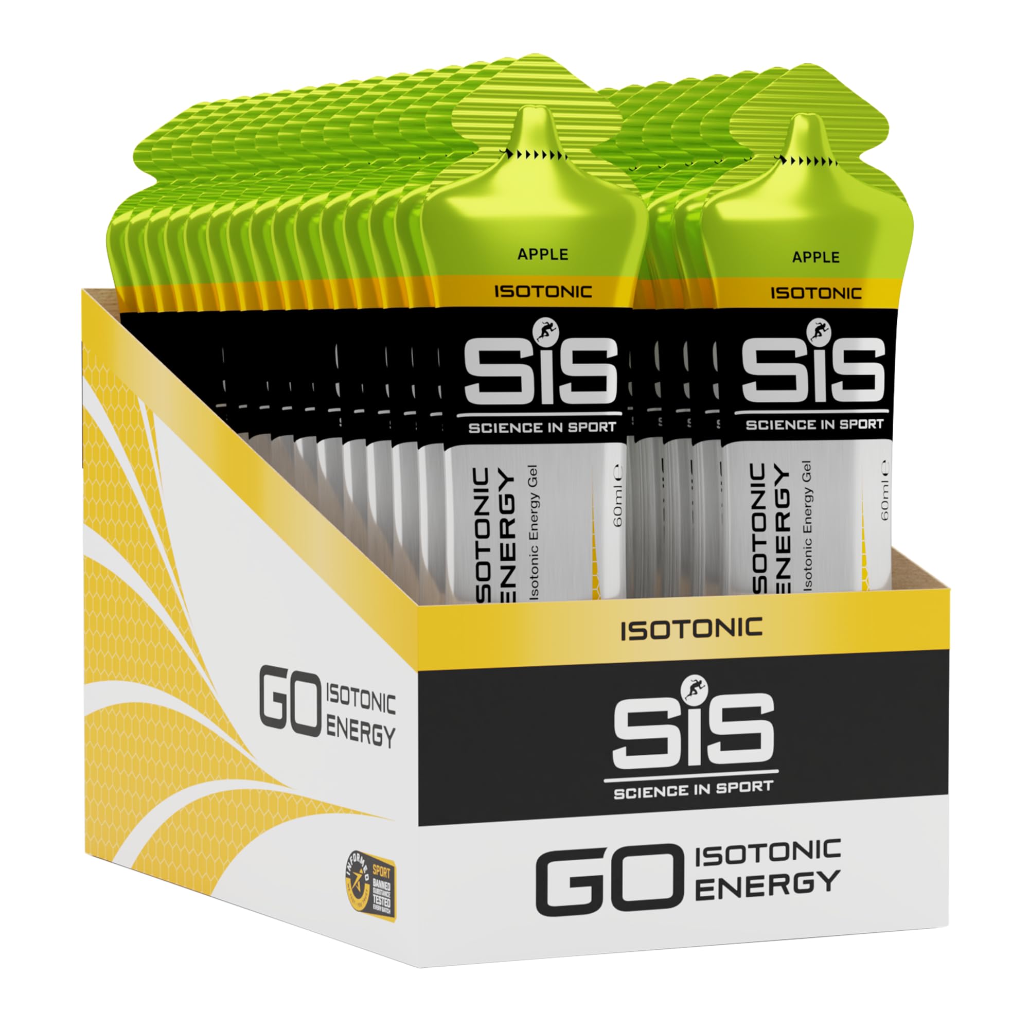 Gel SIS GO isotonique pomme, bouteille 60 ml, énergie rapide pendant l'entraînement.