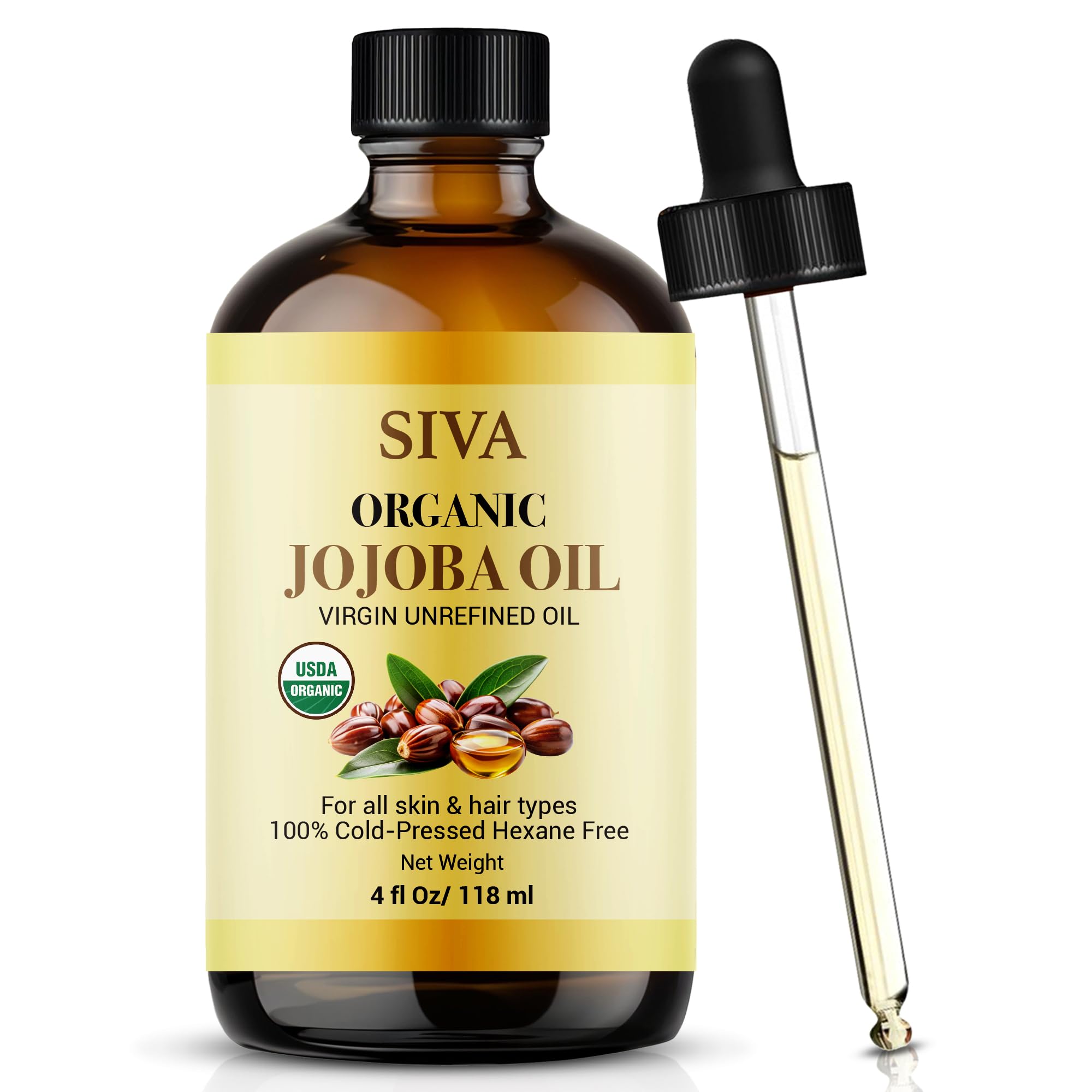 SIVA jojoba huile dans bouteille en verre avec dropper pour application précise