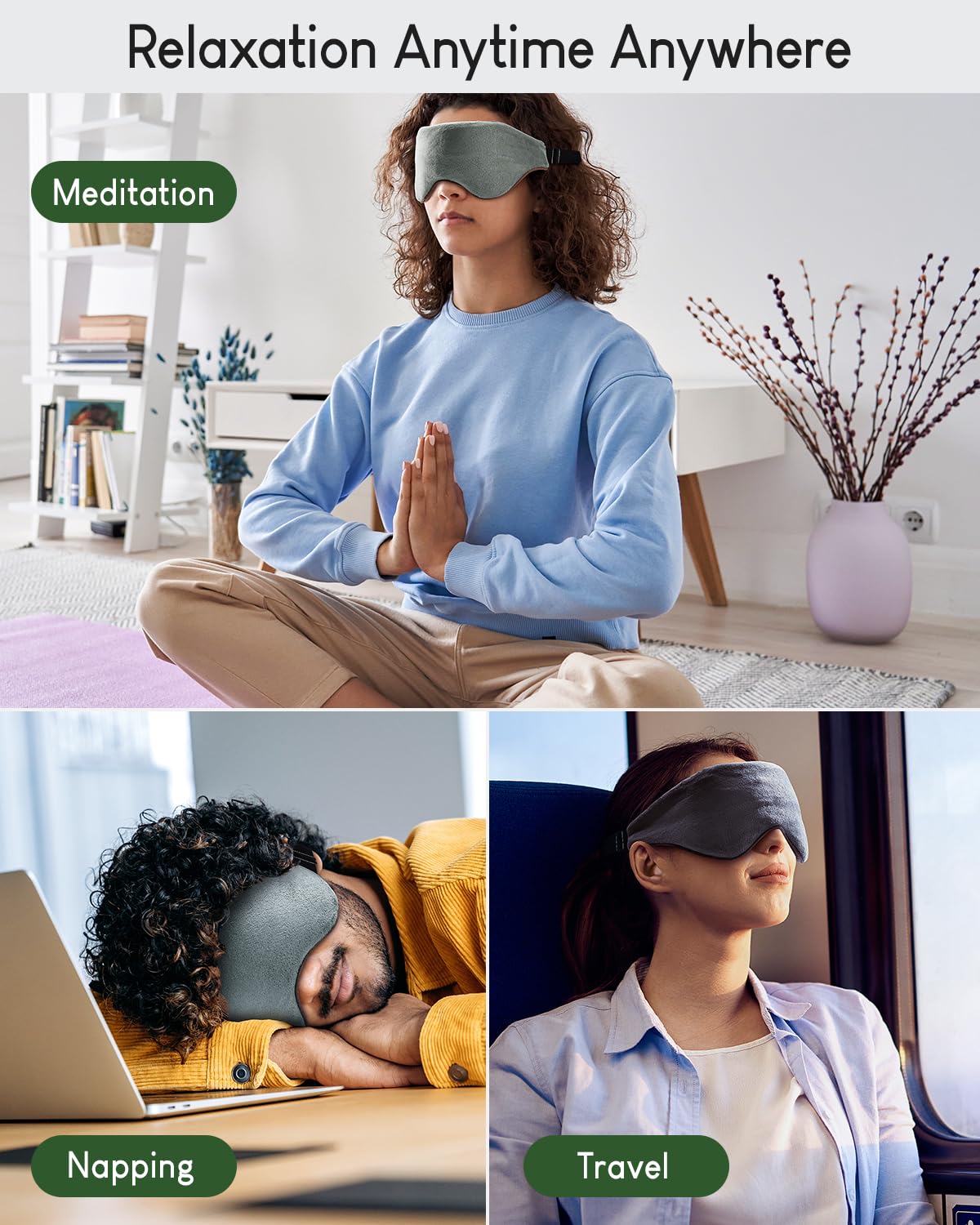Sivio masque yeux-fermeture métal, zip robuste et entretien facile.