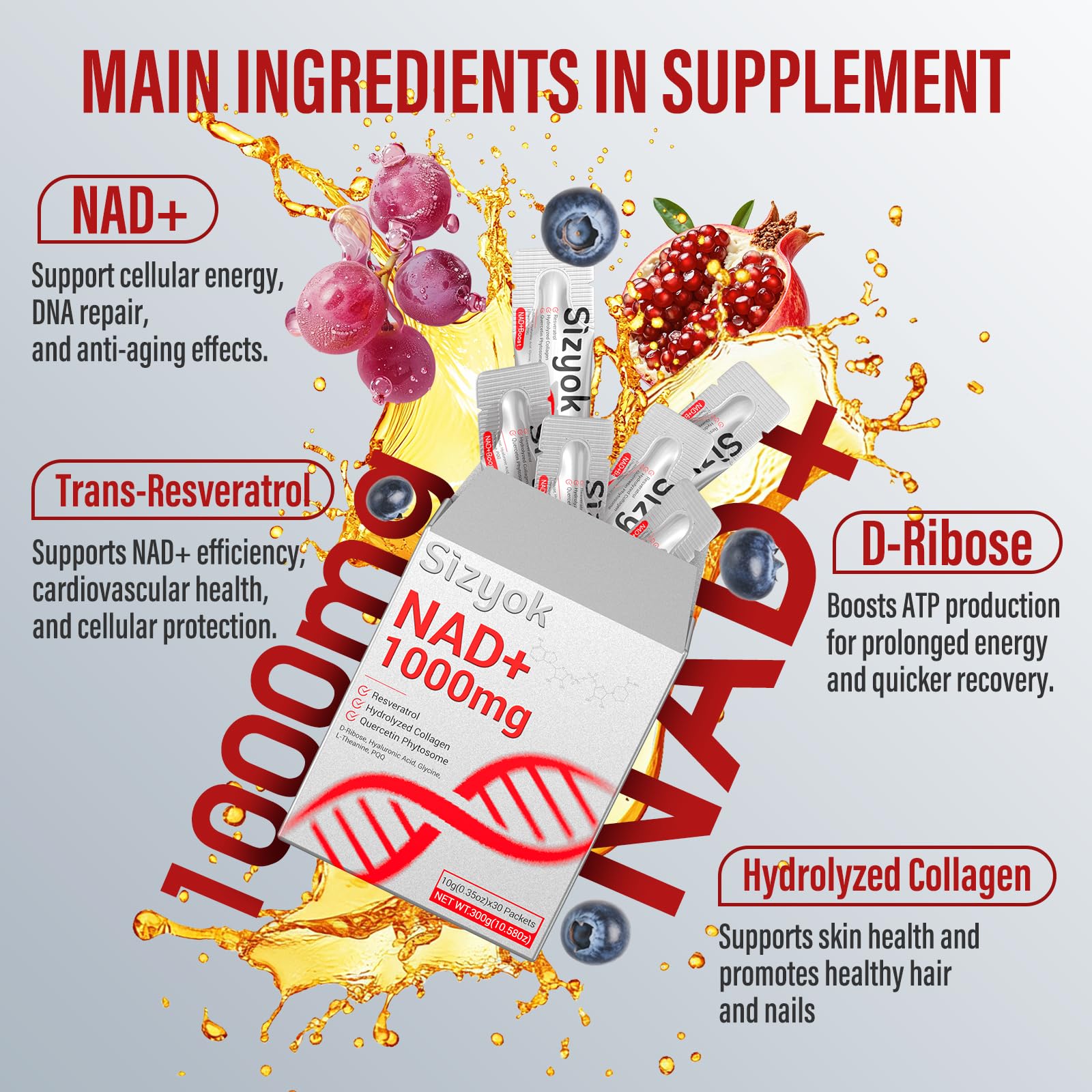 Sizyok NAD+ PQQ et quercétine : soutien énergie mitochondrienne.