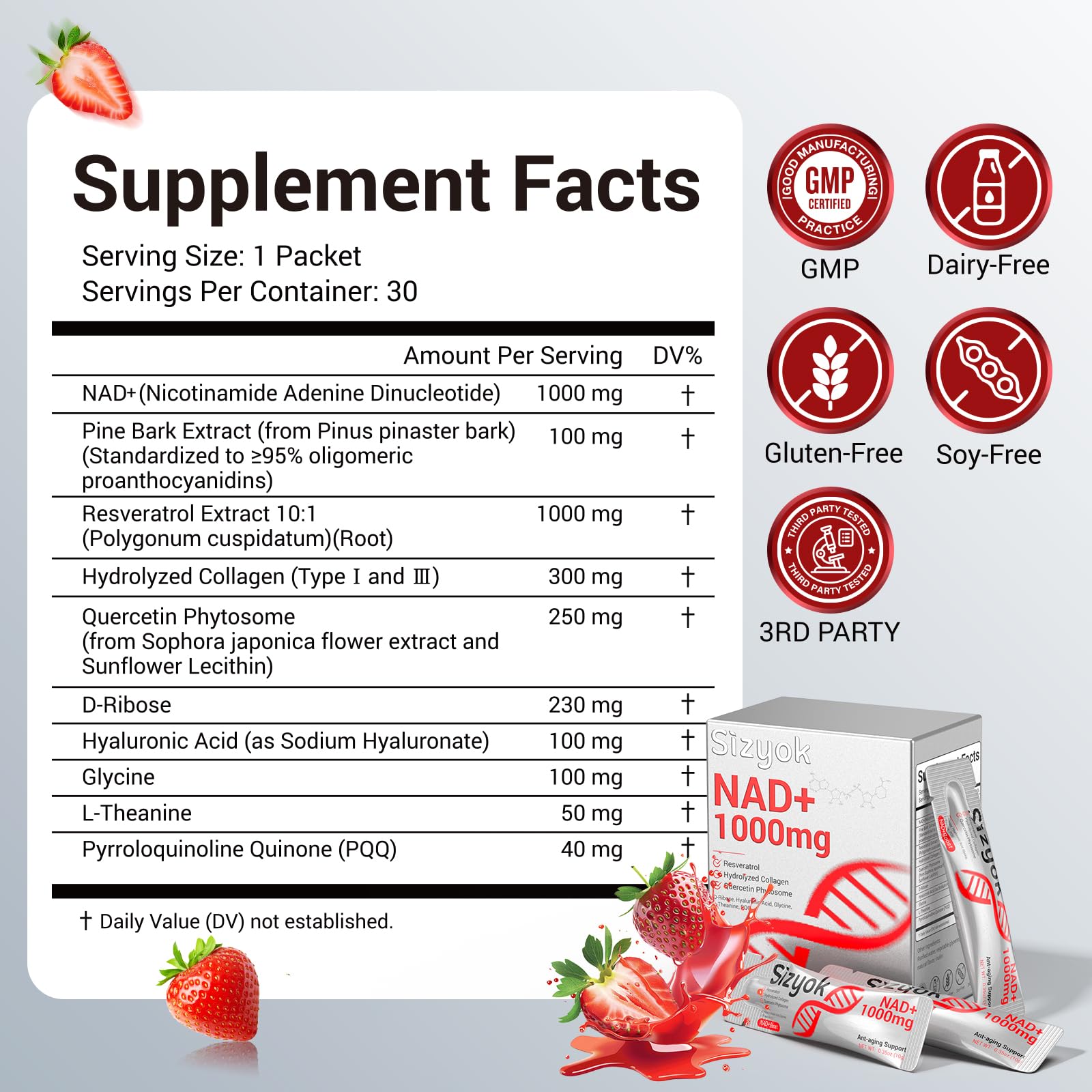 Sizyok NAD+ Trans-Resveratrol 2000mg : énergie et protection antioxydante.