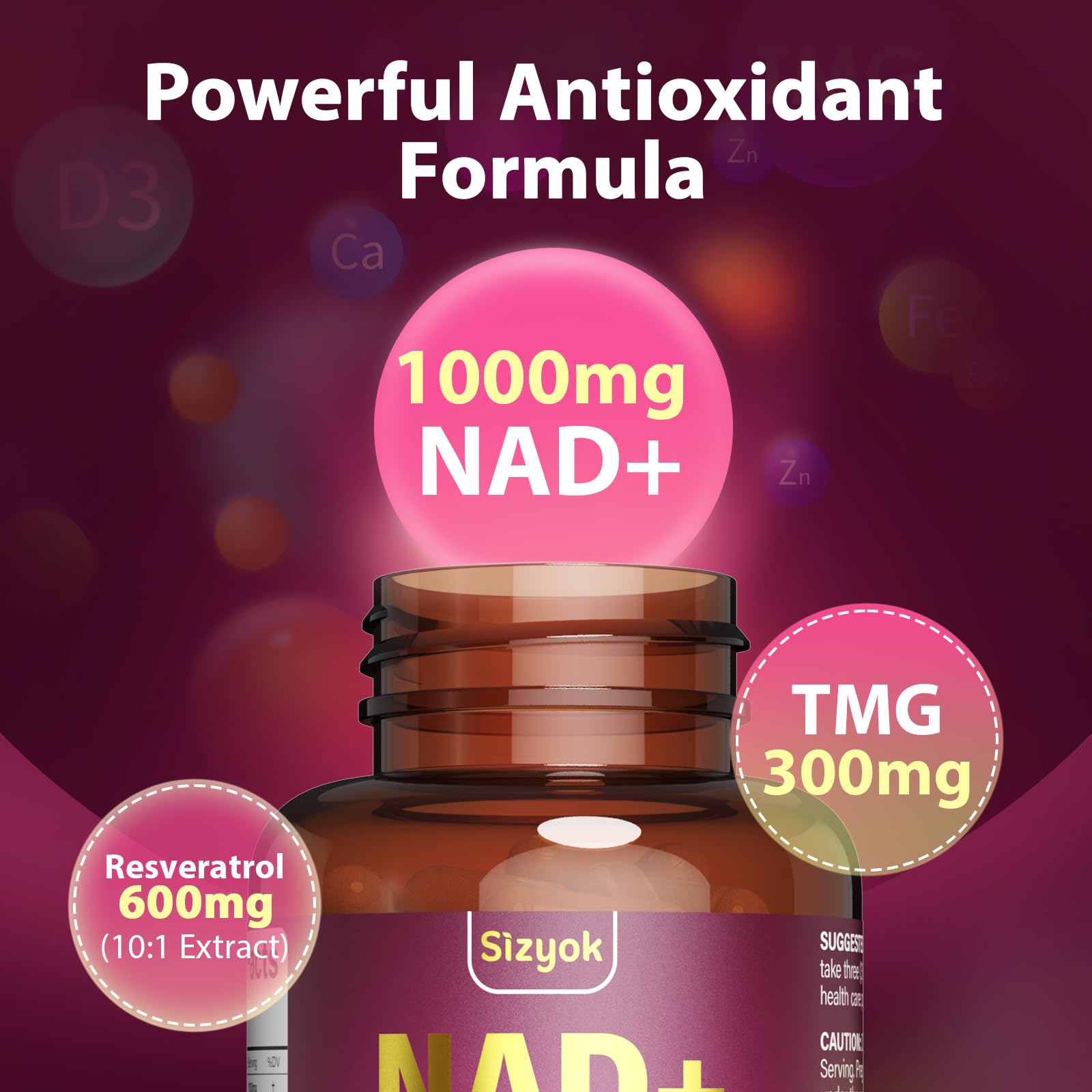 Sizyok NAD1100mg liste ingrédients — nutriments et extraits.