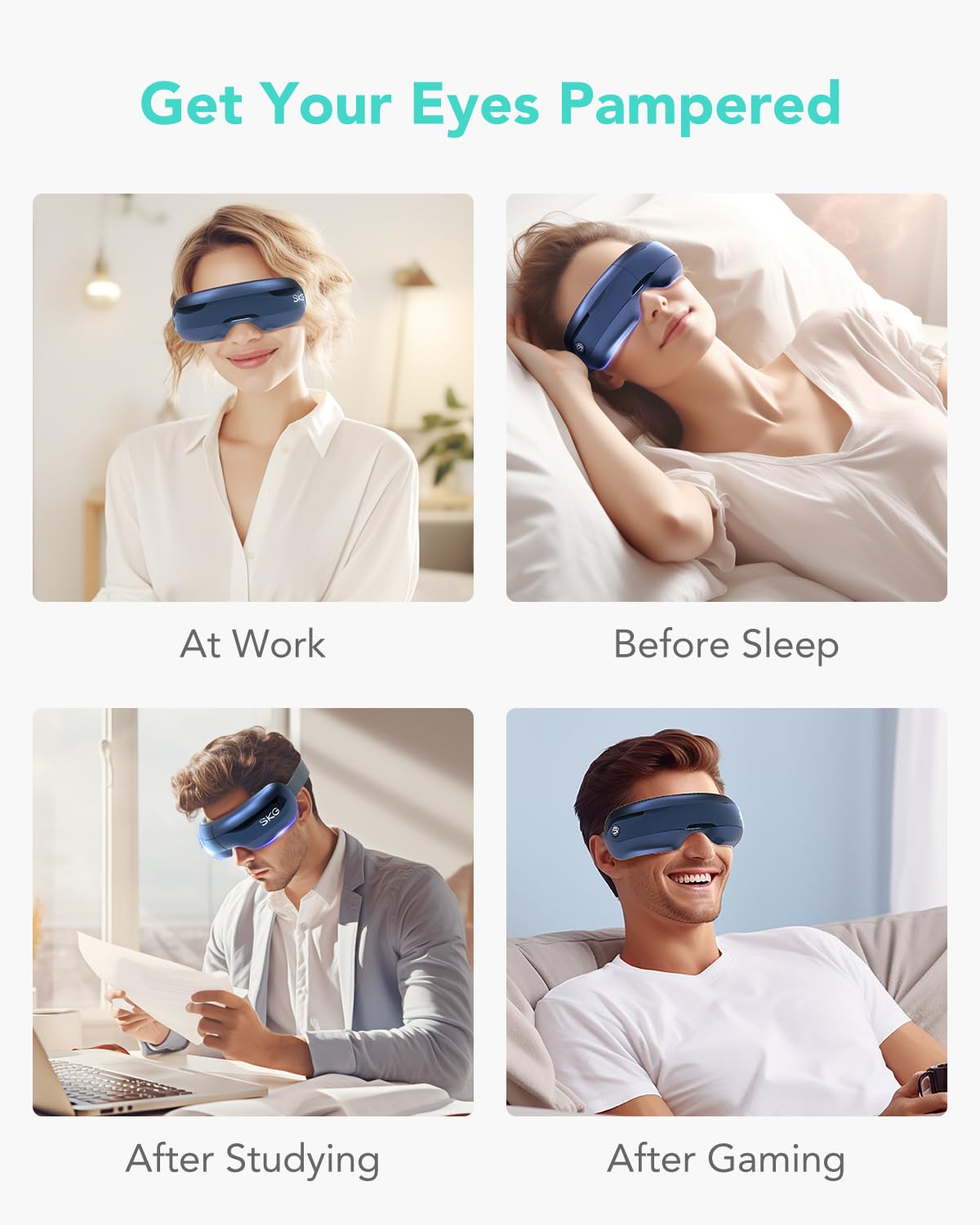 Masseur oculaire SKG dimensions compactes adaptées à domicile et déplacements.