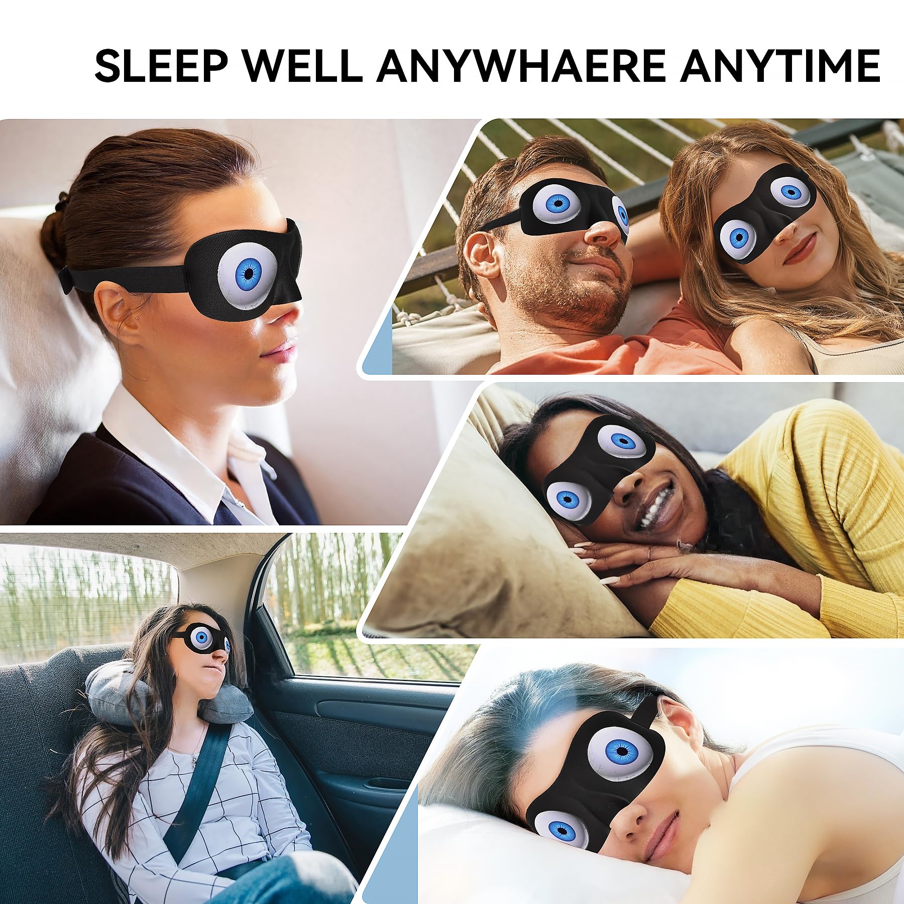 Masque SkiBeaut motif drôle, utile pour dormir n’importe où.