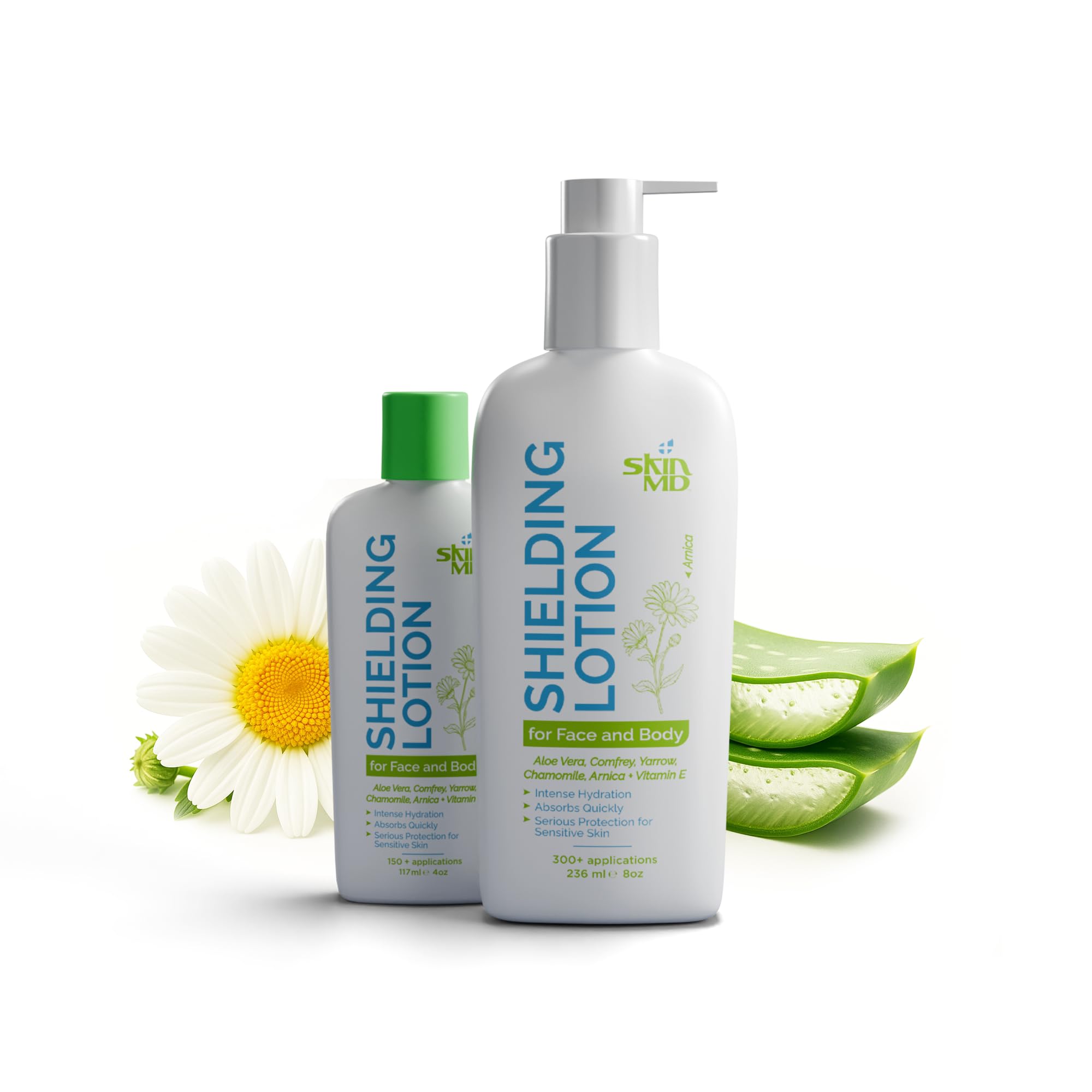 Skin MD Shielding Lotion bouteille 8oz, hydratation quotidienne pour peau sensible.