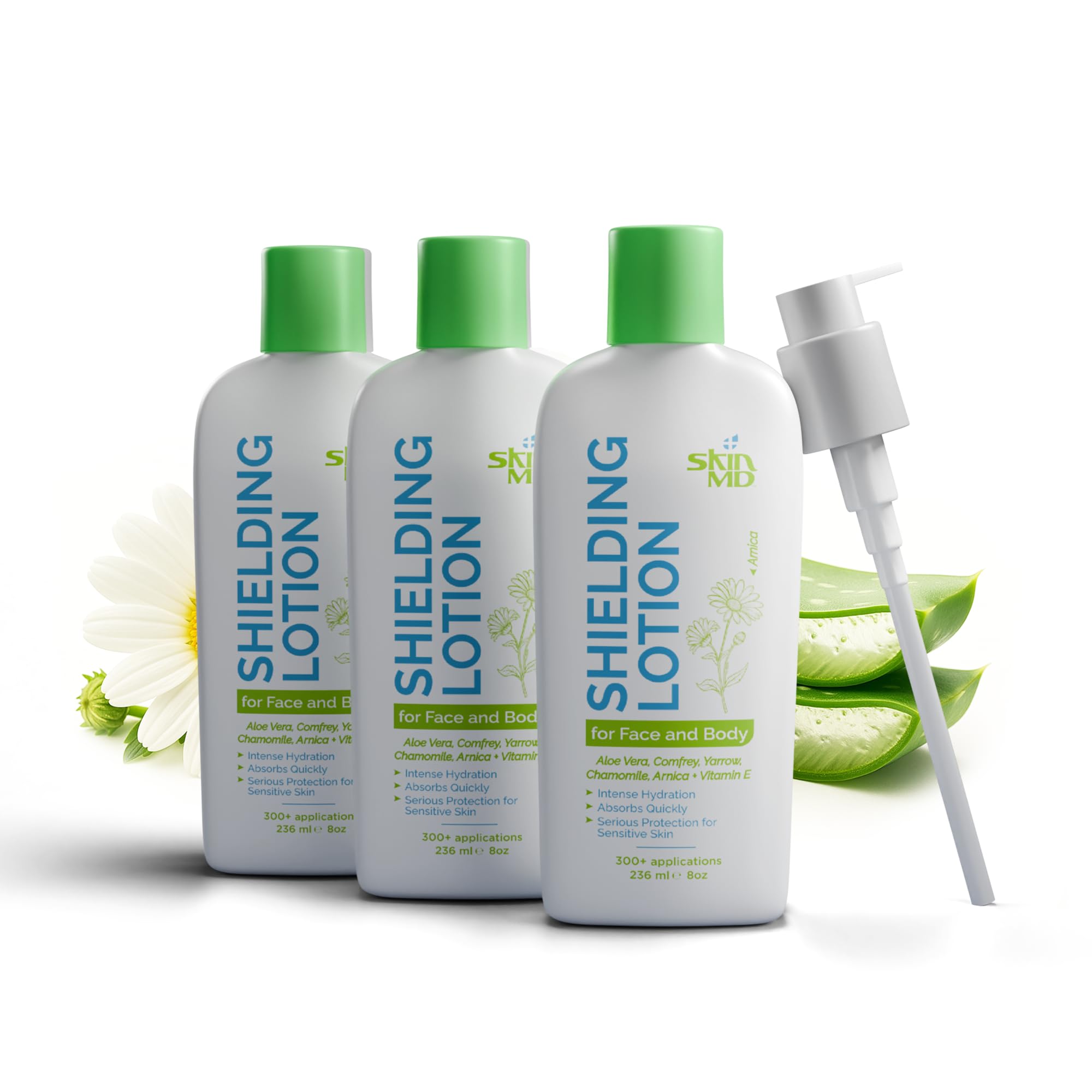 Skin MD Shielding Lotion, bouteille-pompe, hydratation rapide pour peau sensible et irritée