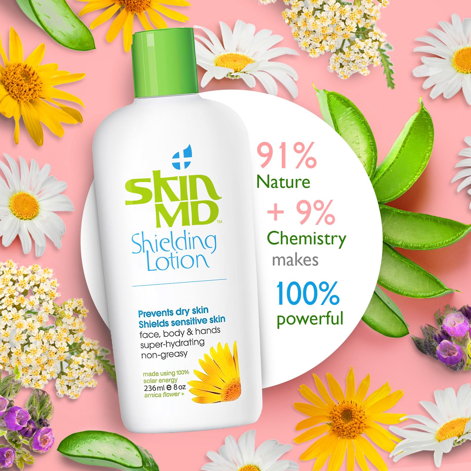 Skin MD Shielding Lotion texture légère et absorbante, sans résidu gras après application.