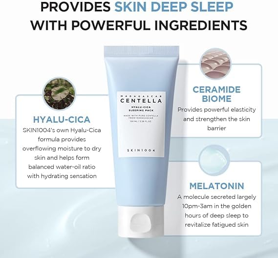 SKIN1004 Madagascar Centella Hyalu-Cica Soin de nuit, mélatonine pour renouvellement nocturne et éclat.