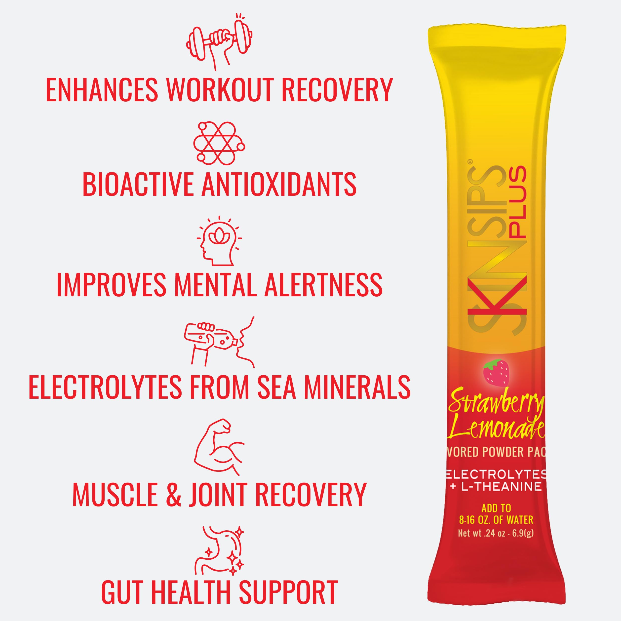 Boisson SkinSips Plus goût Fraise Citron dans un verre, rafraîchissante et légère