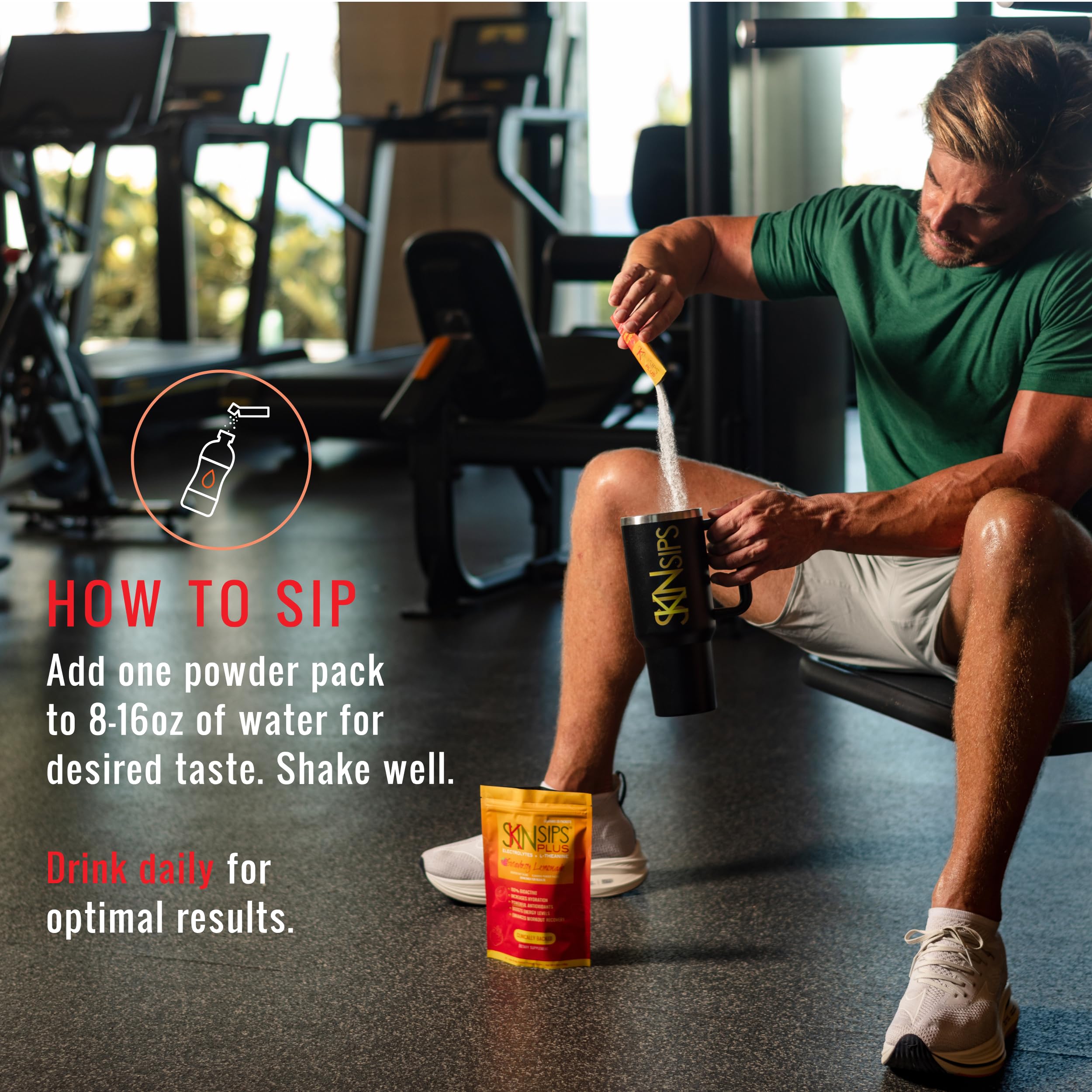 Utilisation au bureau SkinSips Plus, boisson rafraîchissante et hydratante durant la journée