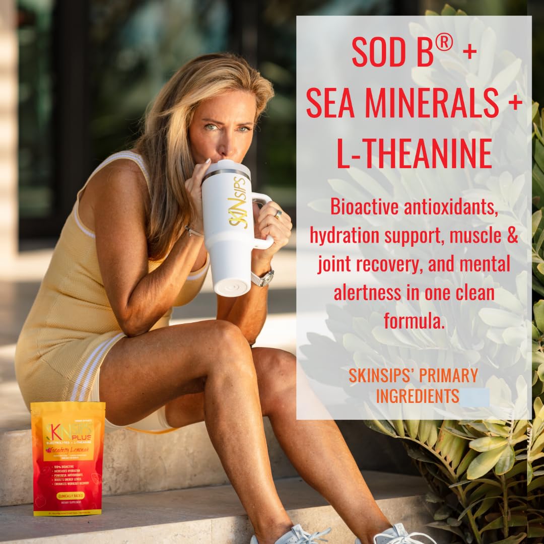 Zoom sur ingrédients SkinSips Plus, antioxydants et nutriments pour le quotidien