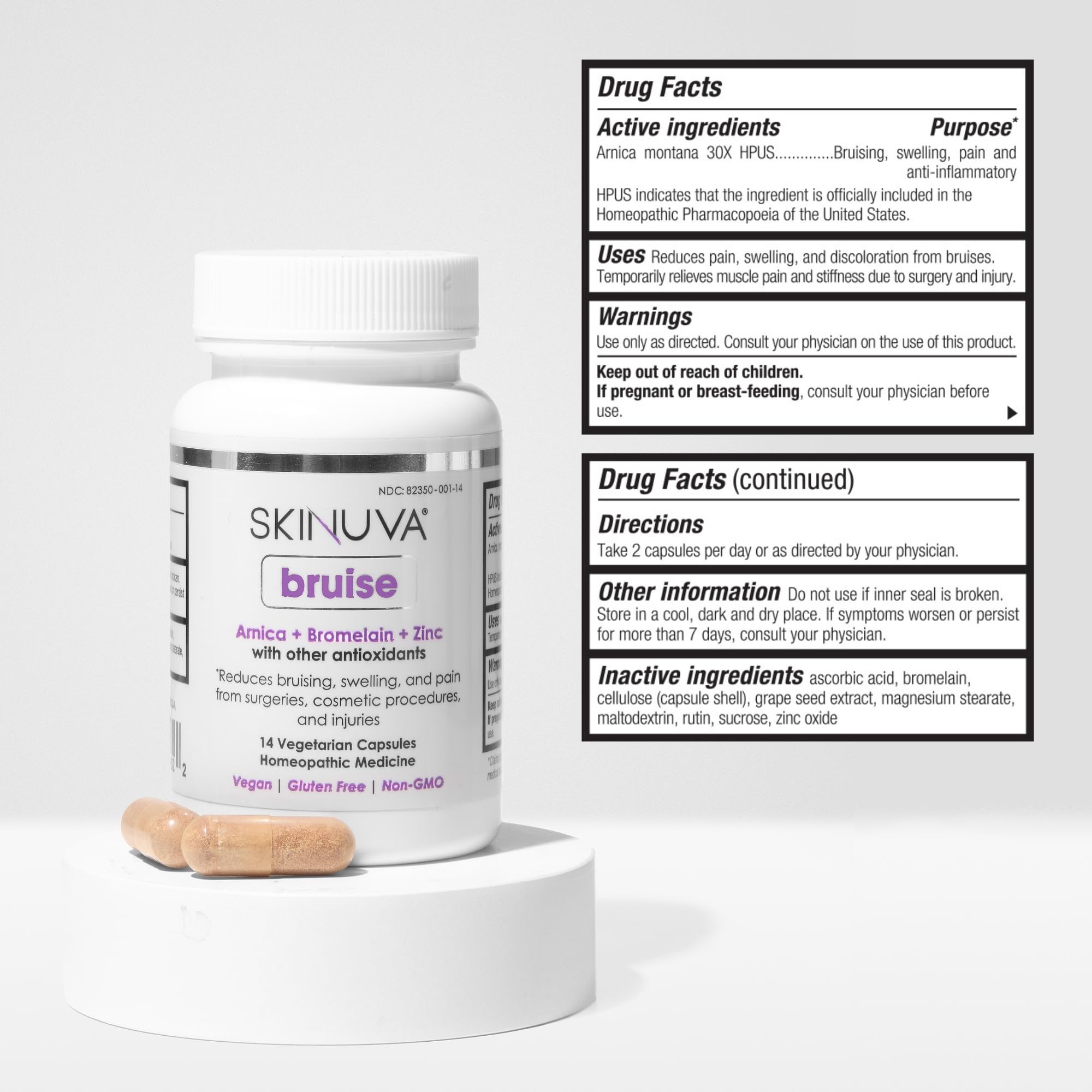 Skinuva Bruise – capsules dans la main, utilisation quotidienne