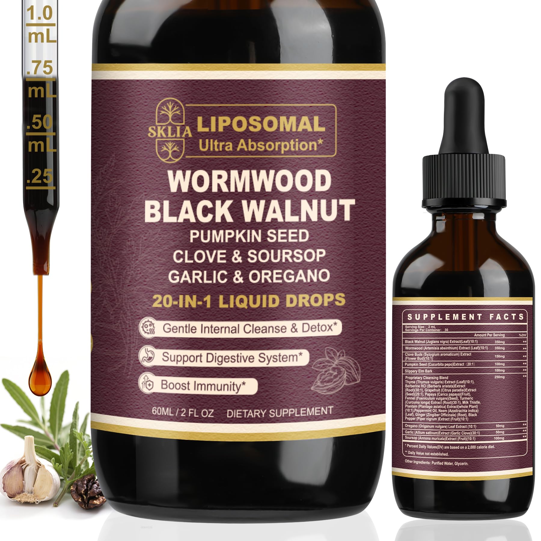 SKLIA gouttes liposomales absinthe: absorption améliorée pour soutien digestif rapide