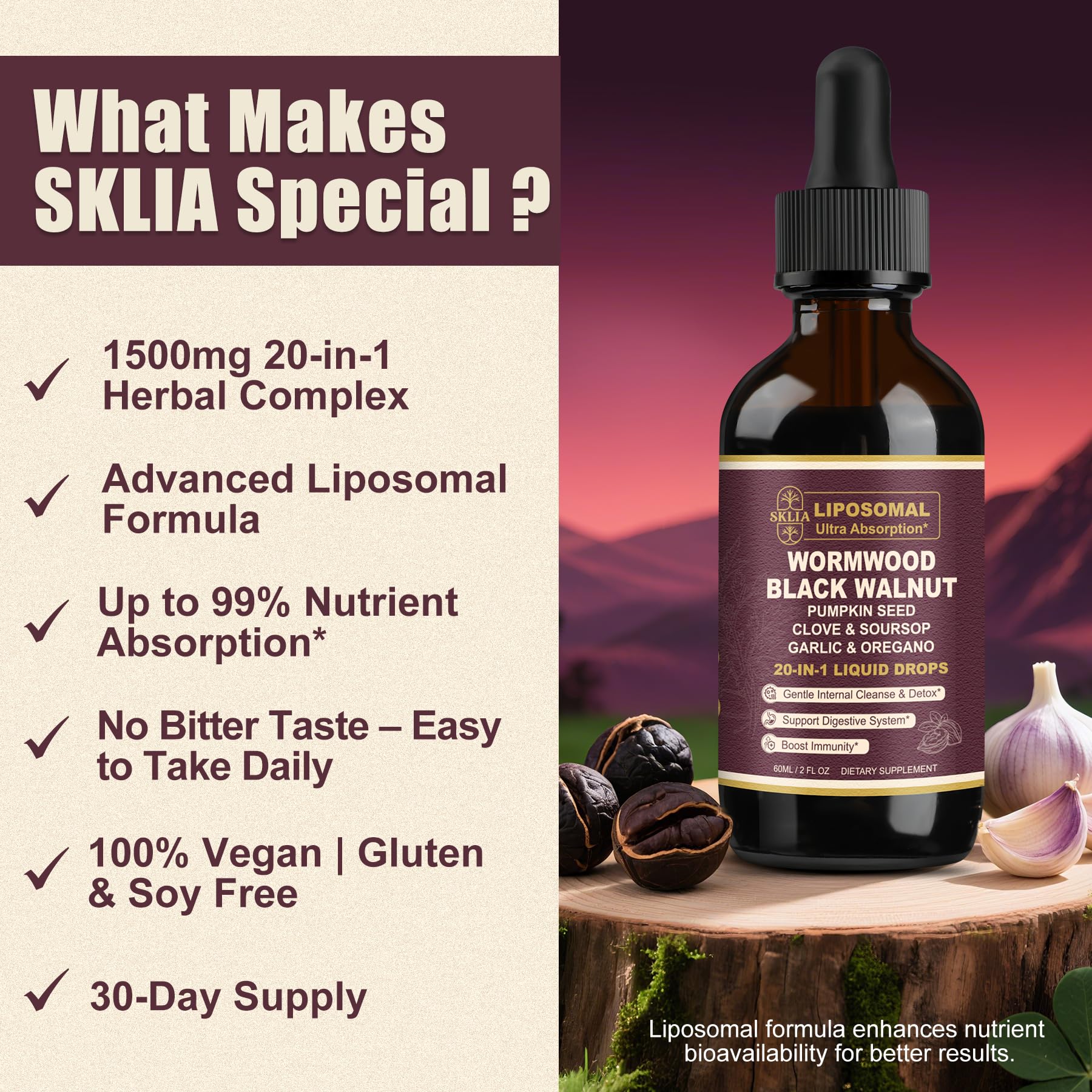 SKLIA gouttes liposomales orme-glissant: nourrir la muqueuse et soutenir l’absorption
