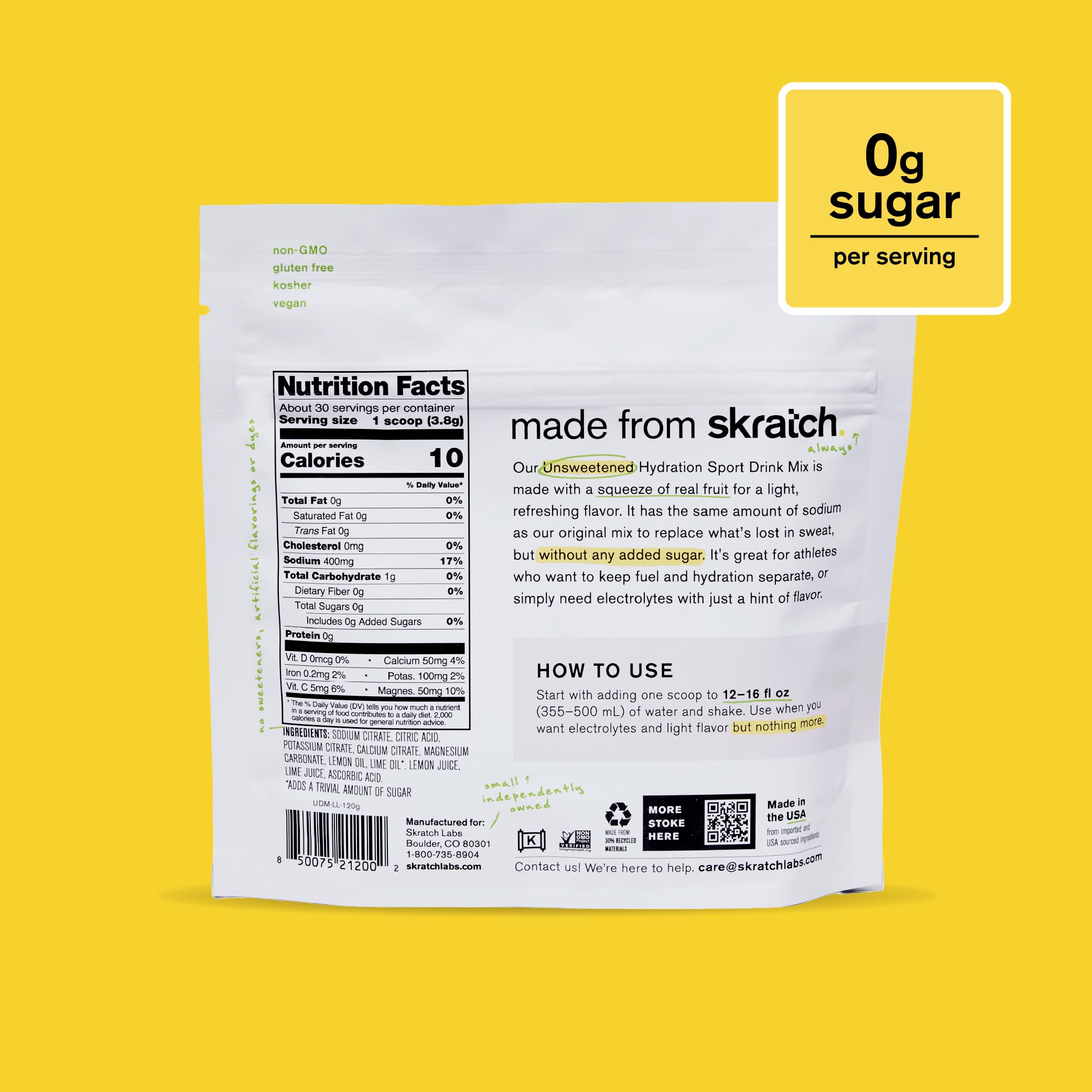 Fruits réels citron et citron vert dans Skratch Labs pour goût naturel.