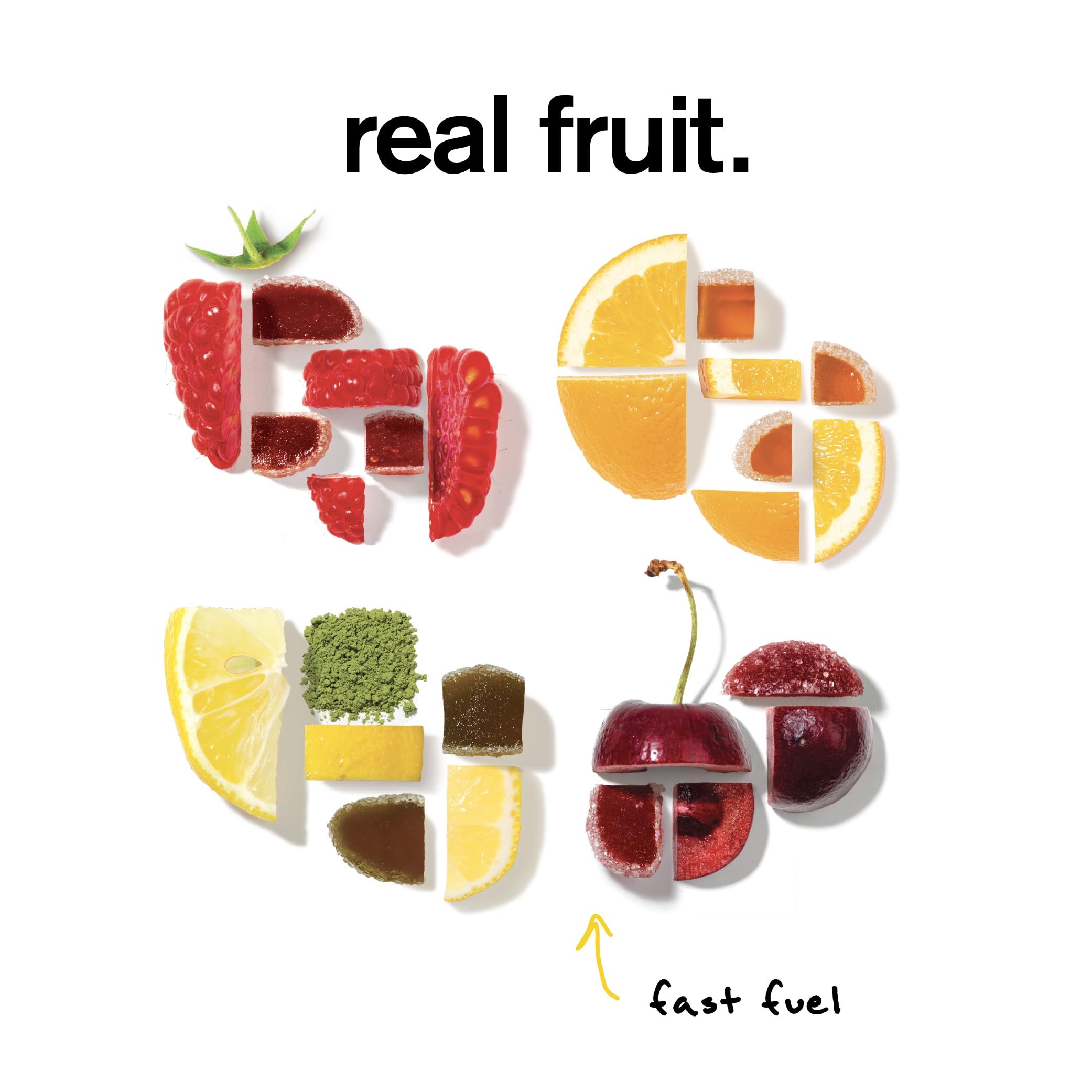 Gommes énergie Skratch Labs close-up fruits, saveurs naturelles.