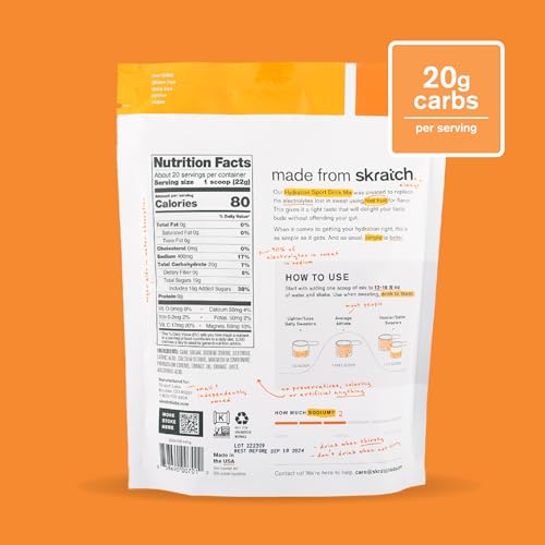 Poudre d'hydratation Skratch Labs : cuillère-dose orange facilite la réhydratation rapide