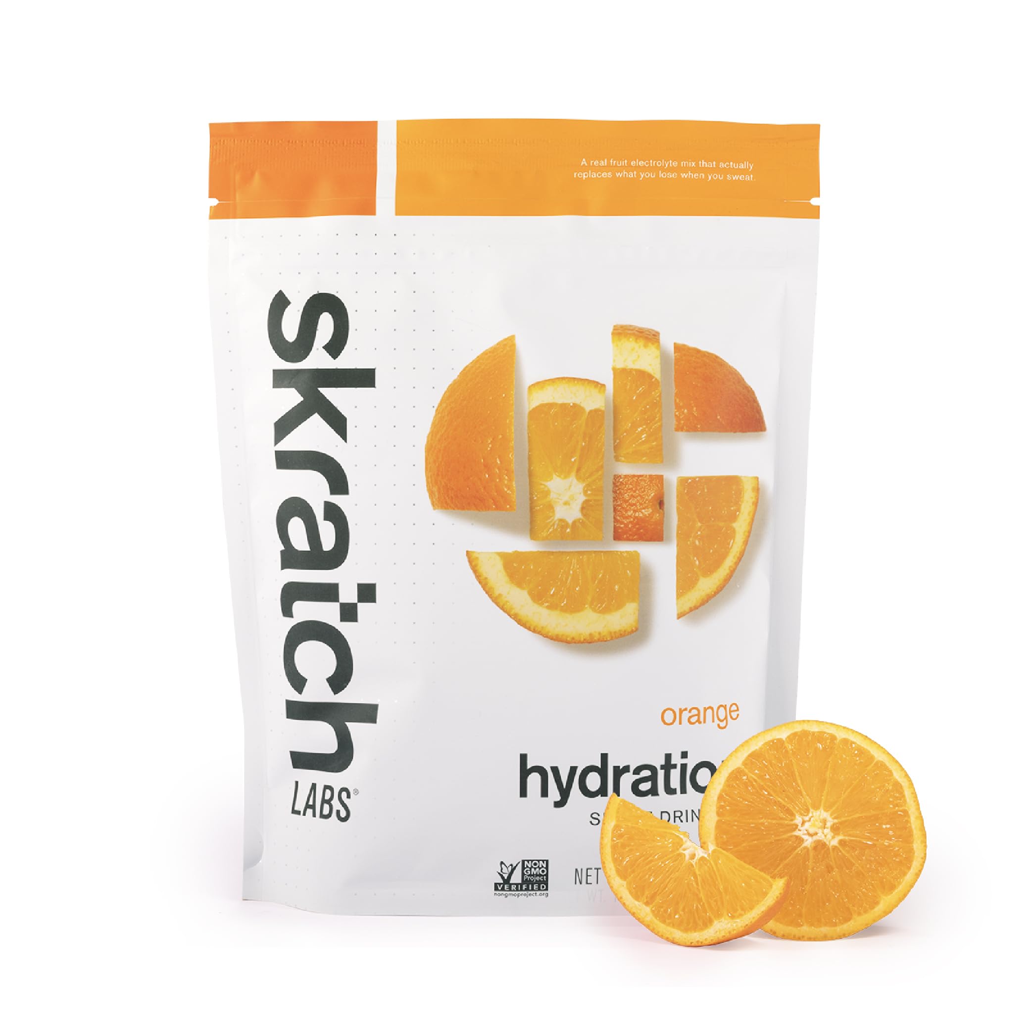 Poudre d'hydratation Skratch Labs : sachet orange prêt à diluer après l'entraînement