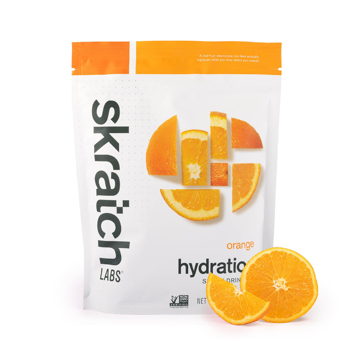 Poudre d'hydratation Skratch Labs : sachet orange prêt à diluer après l'entraînement