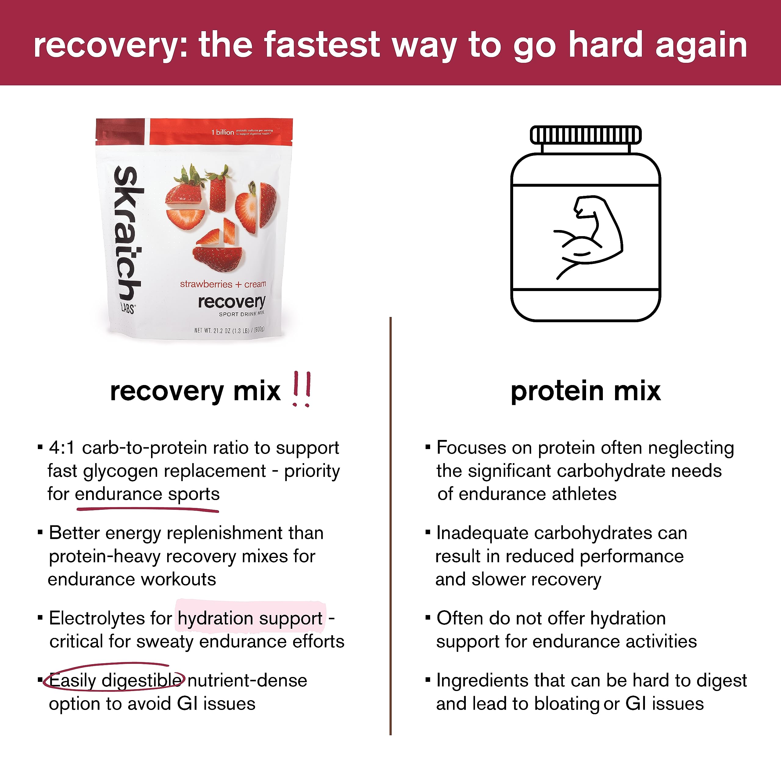 Skratch Labs Récupération – Probiotiques et lactase pour une digestion plus douce.