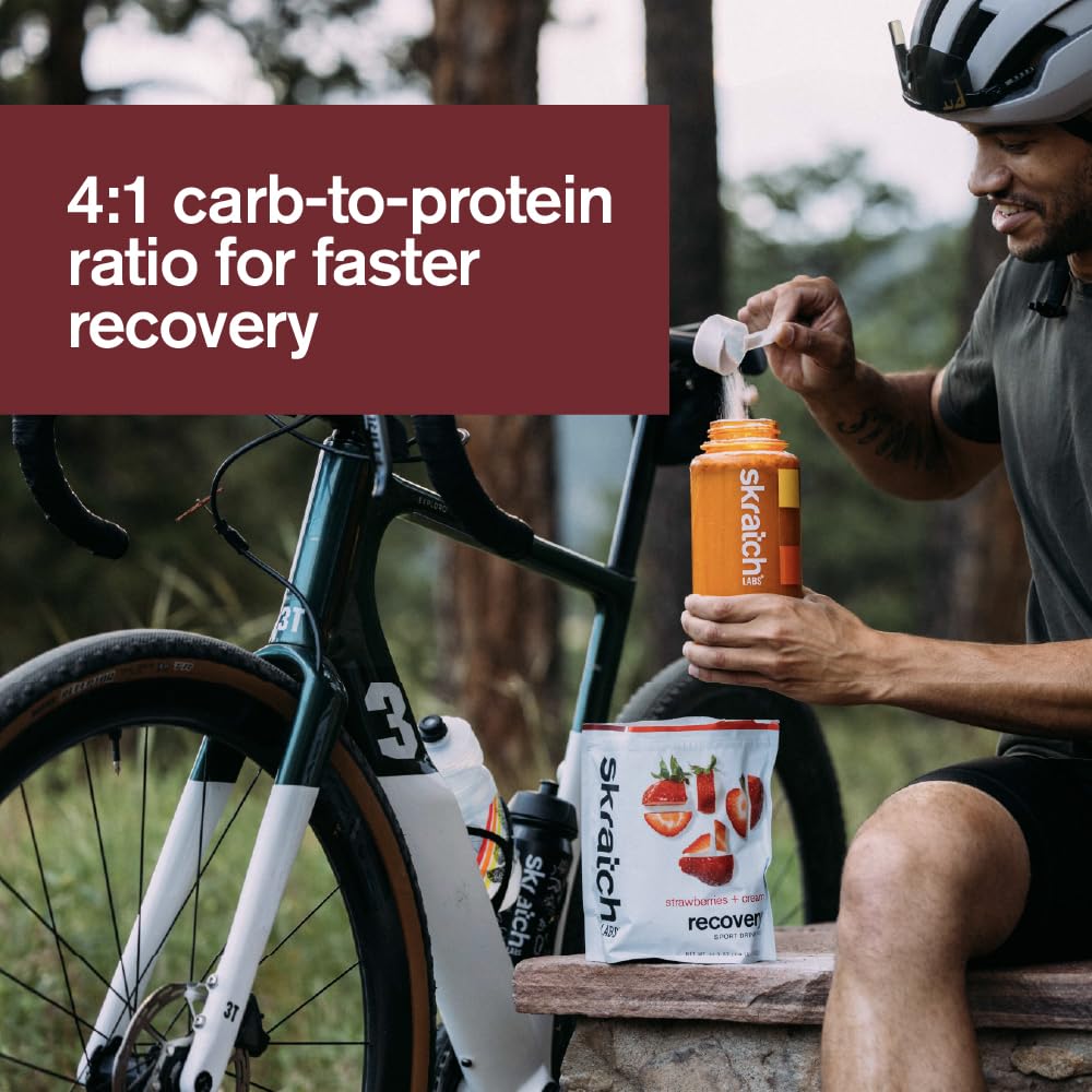Skratch Labs Récupération – Saveur Fraises et Crème, plaisir post-entraînement.