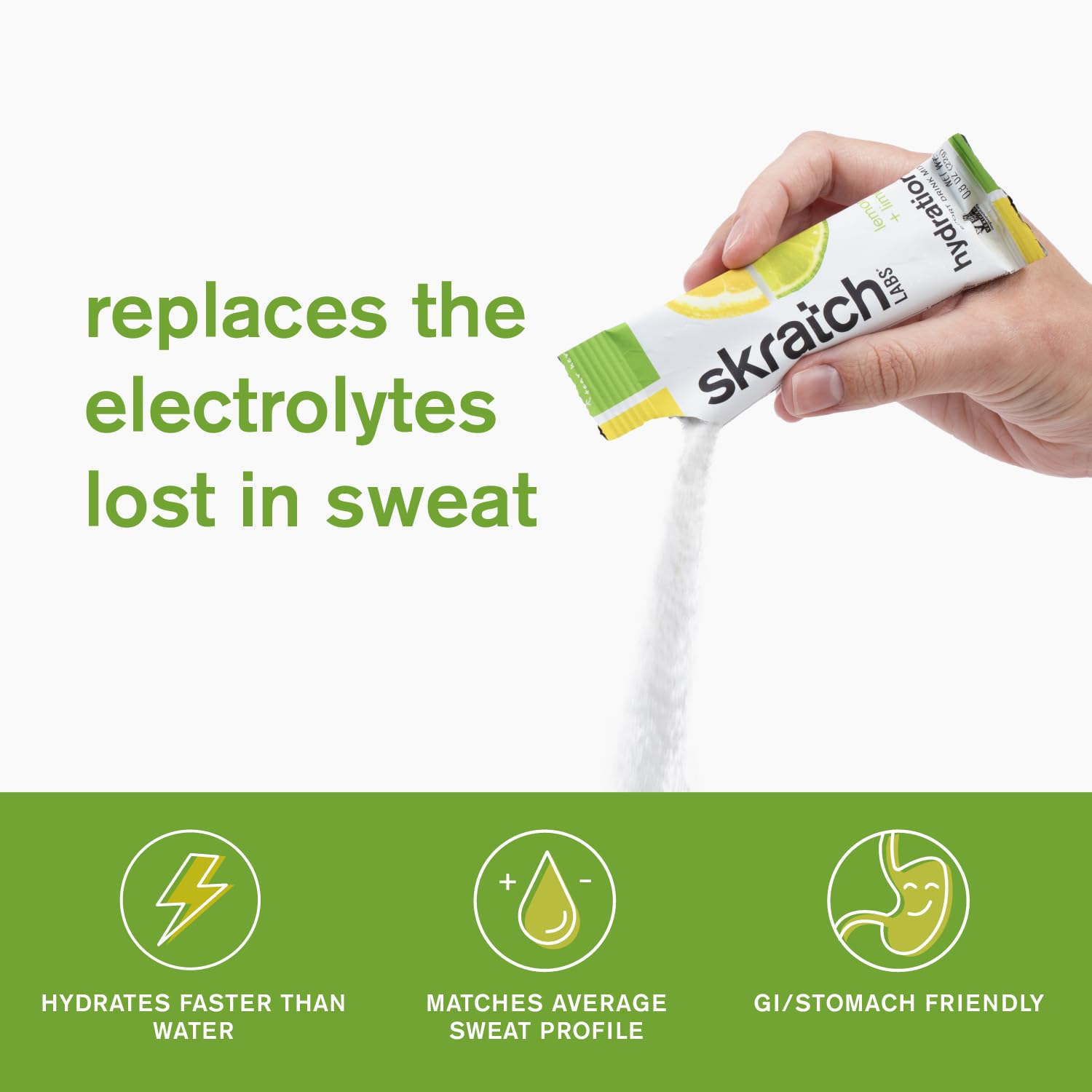 Skratch Labs sachets ouverture facile pour dose rapide en mouvement.