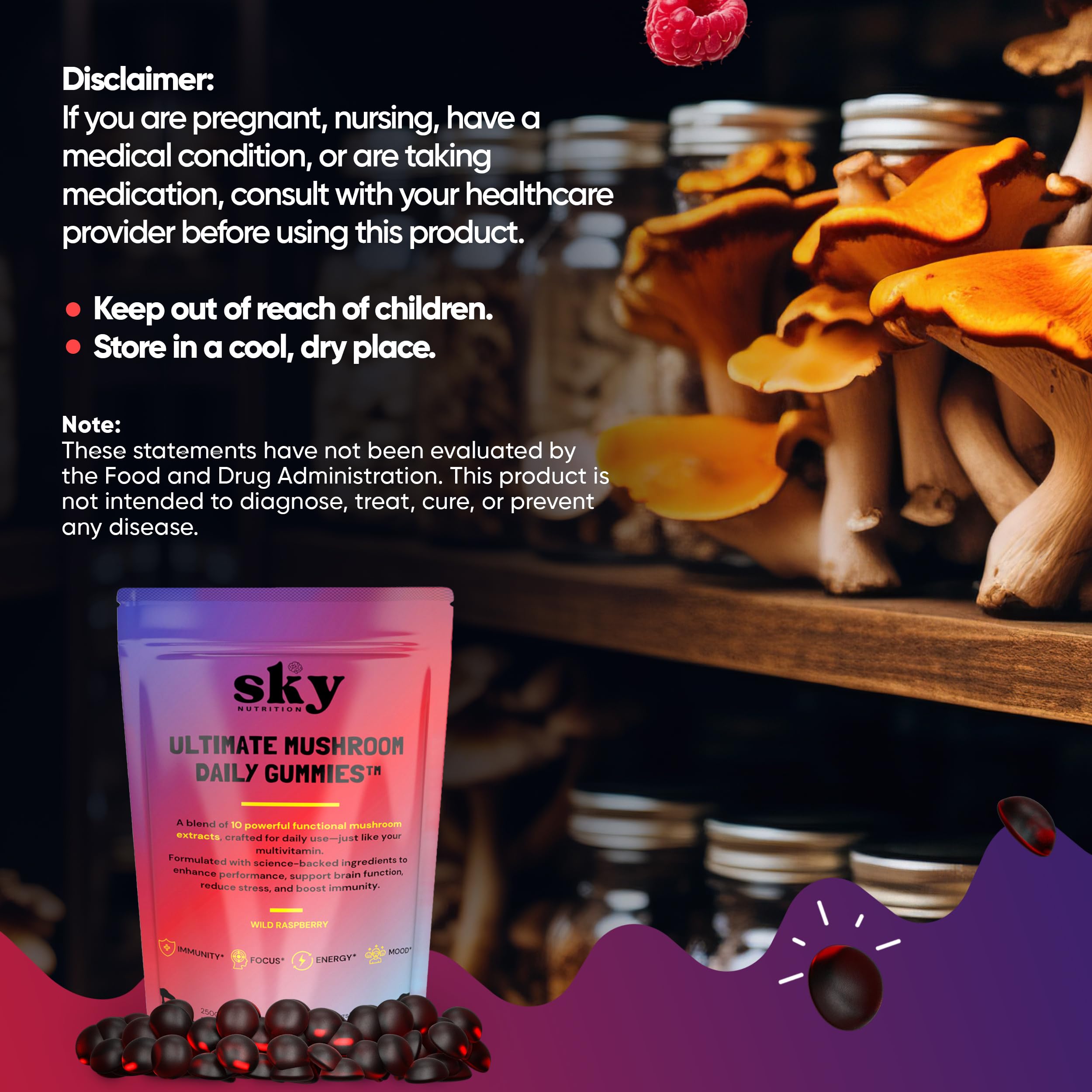 Gomme au cordyceps apportant une énergie soutenue.