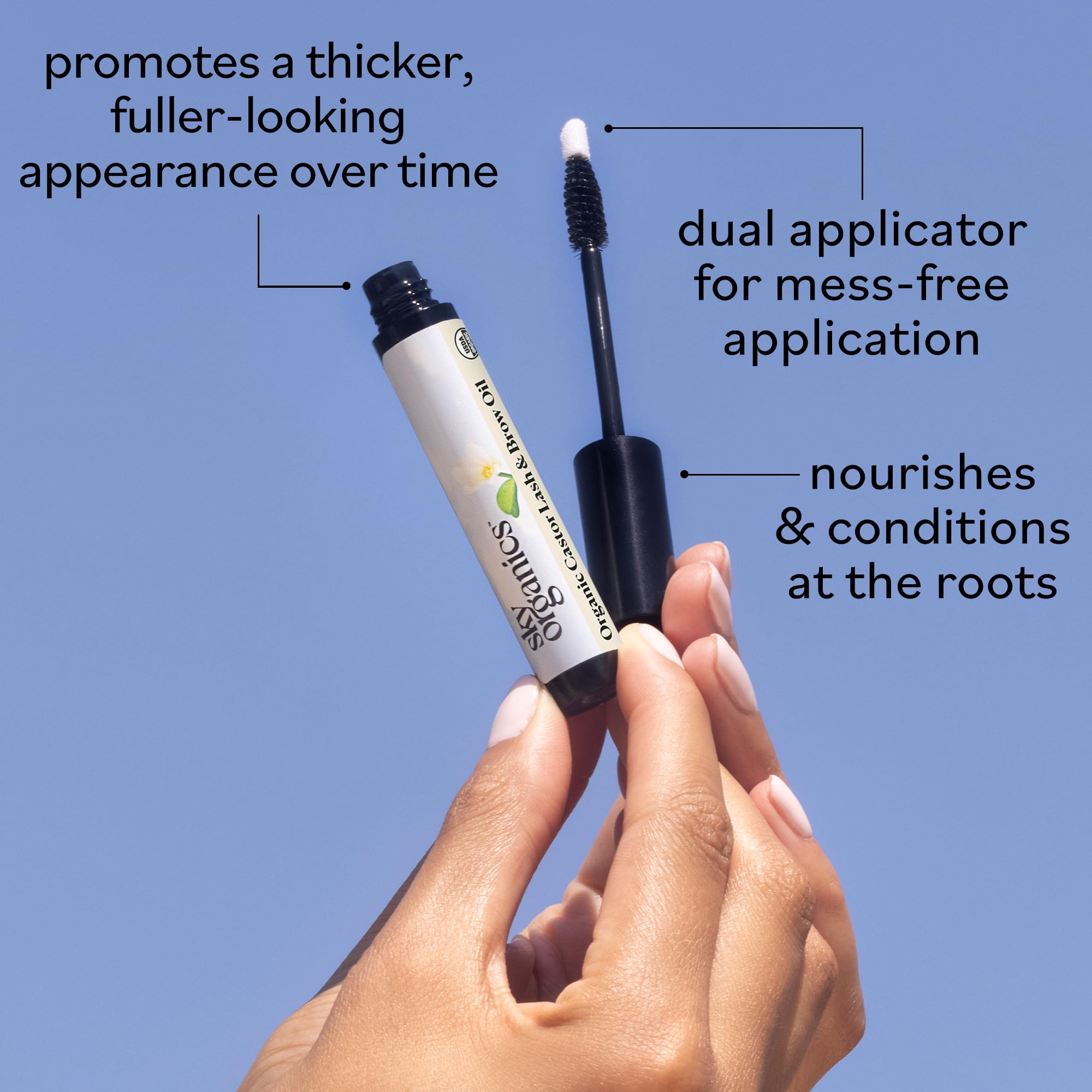Sky Organics applicateur-serum, application précise sur cils et sourcils.