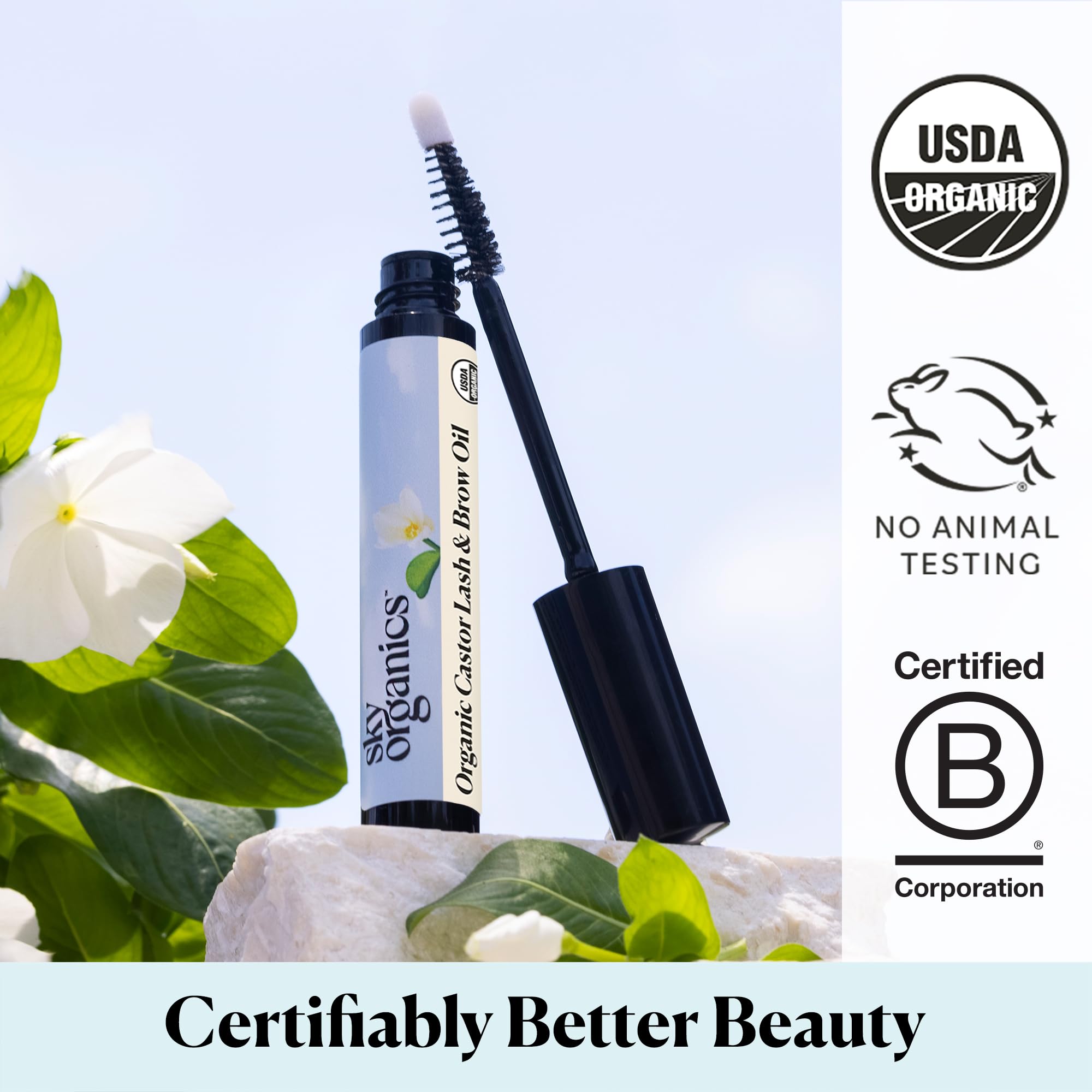 Sky Organics huile ricin bio, nourrit cils et sourcils.