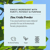 Sky Organics poudre oxyde zinc, un seul ingrédient, pure et naturelle.