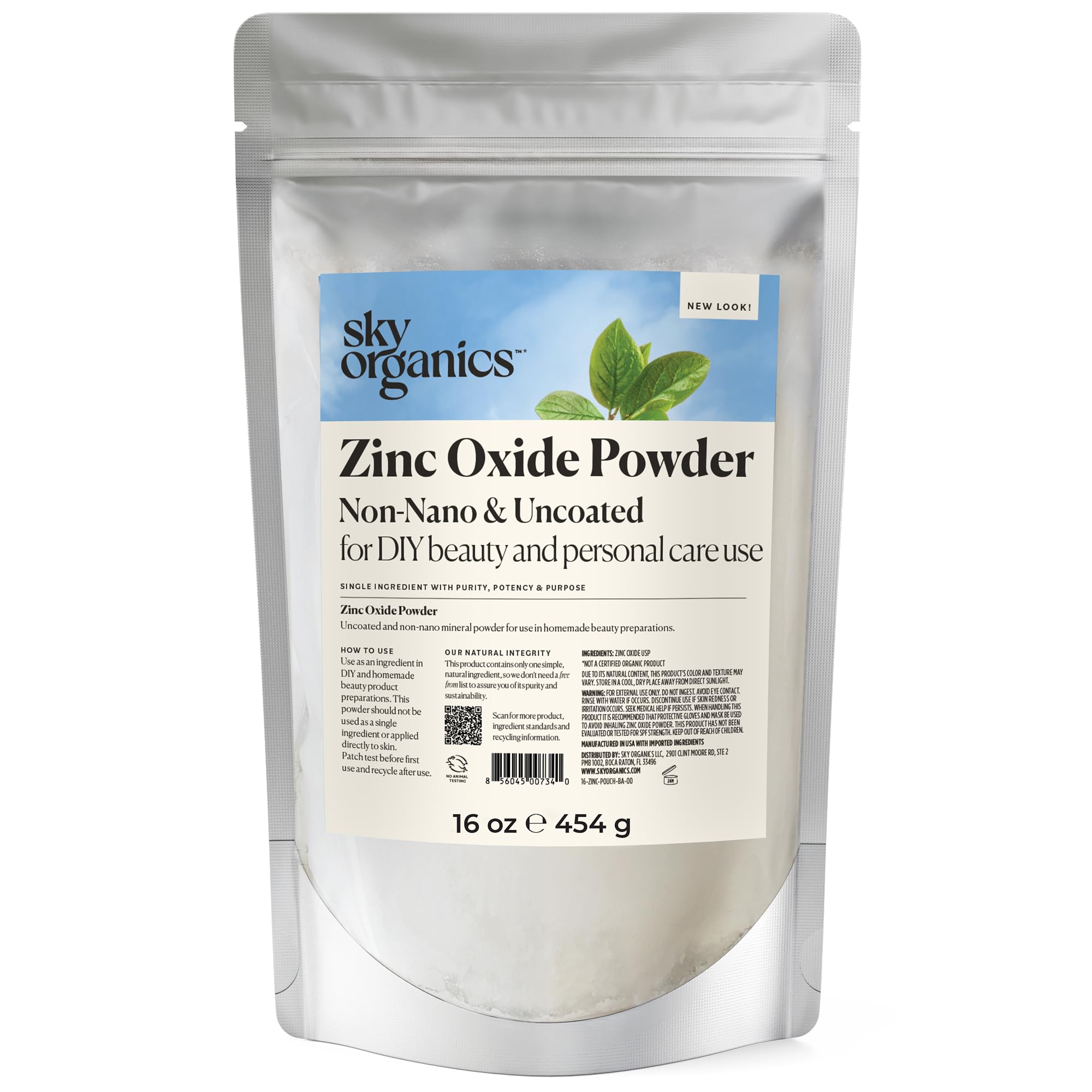 Sky Organics poudre oxyde zinc non-nano en bocal, idéale pour formulations maison douces.