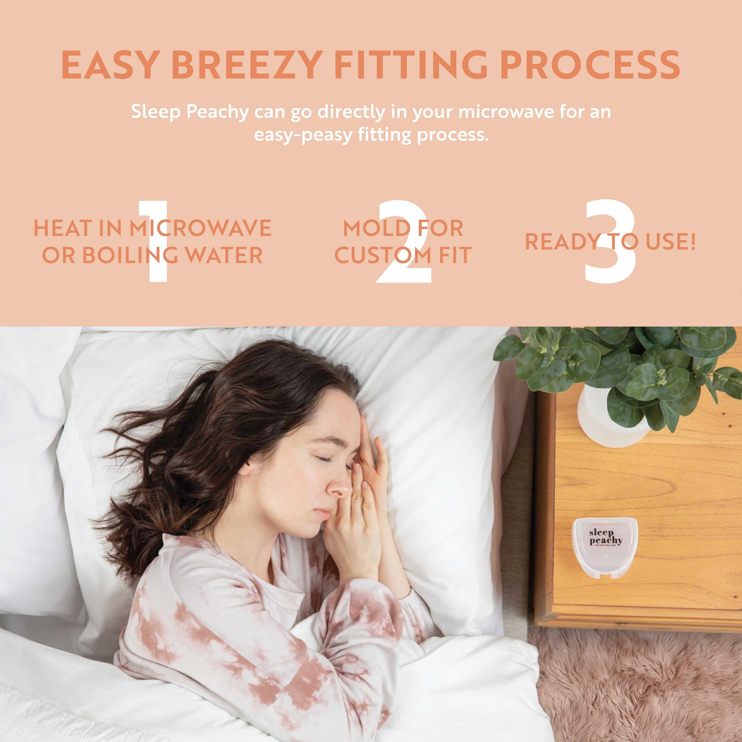 Sleep Peachy FlexiFit garde-dents en bouche, ajustement doux et discret.