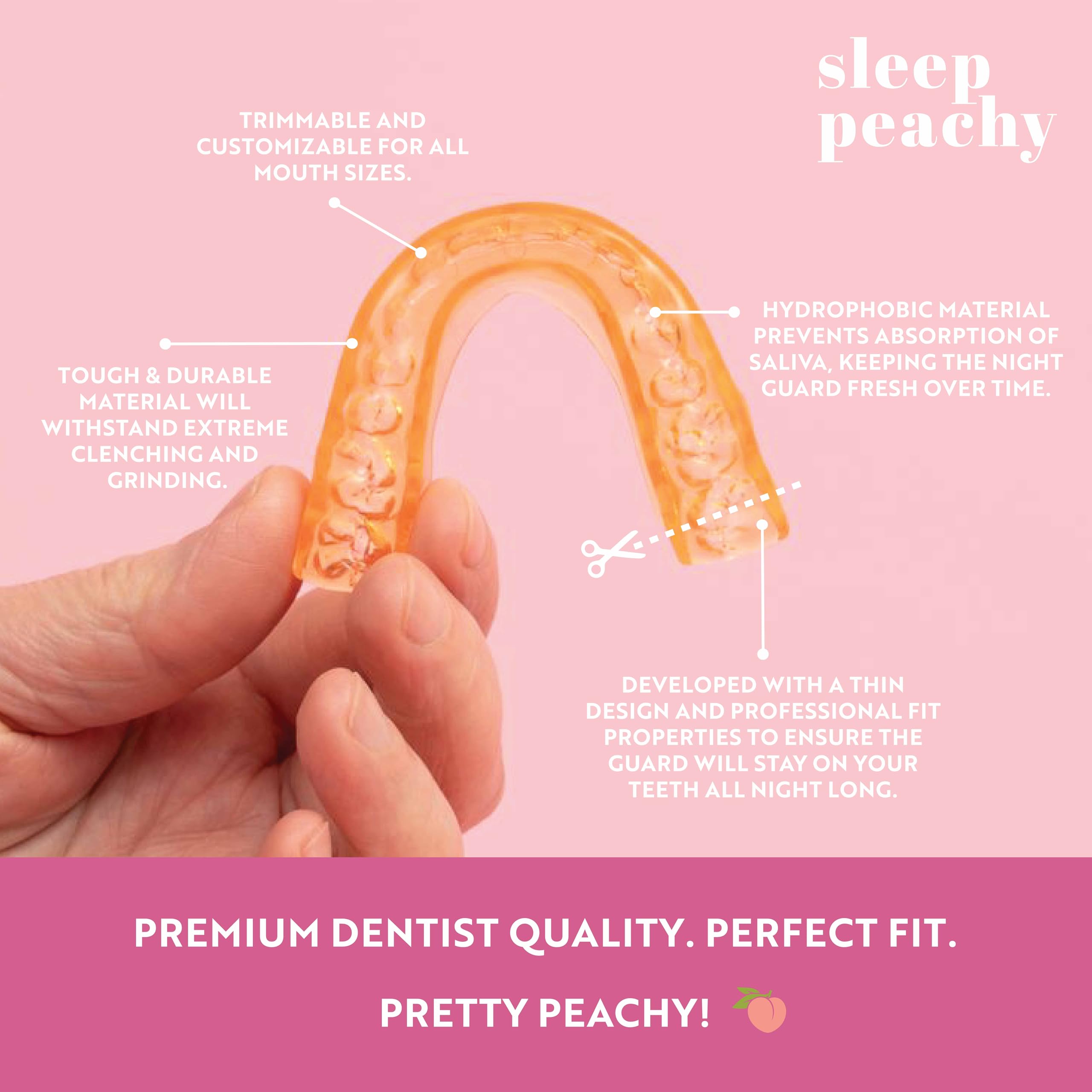 Sleep Peachy FlexiFit garde-dents rose, gros-plan sur le design doux.