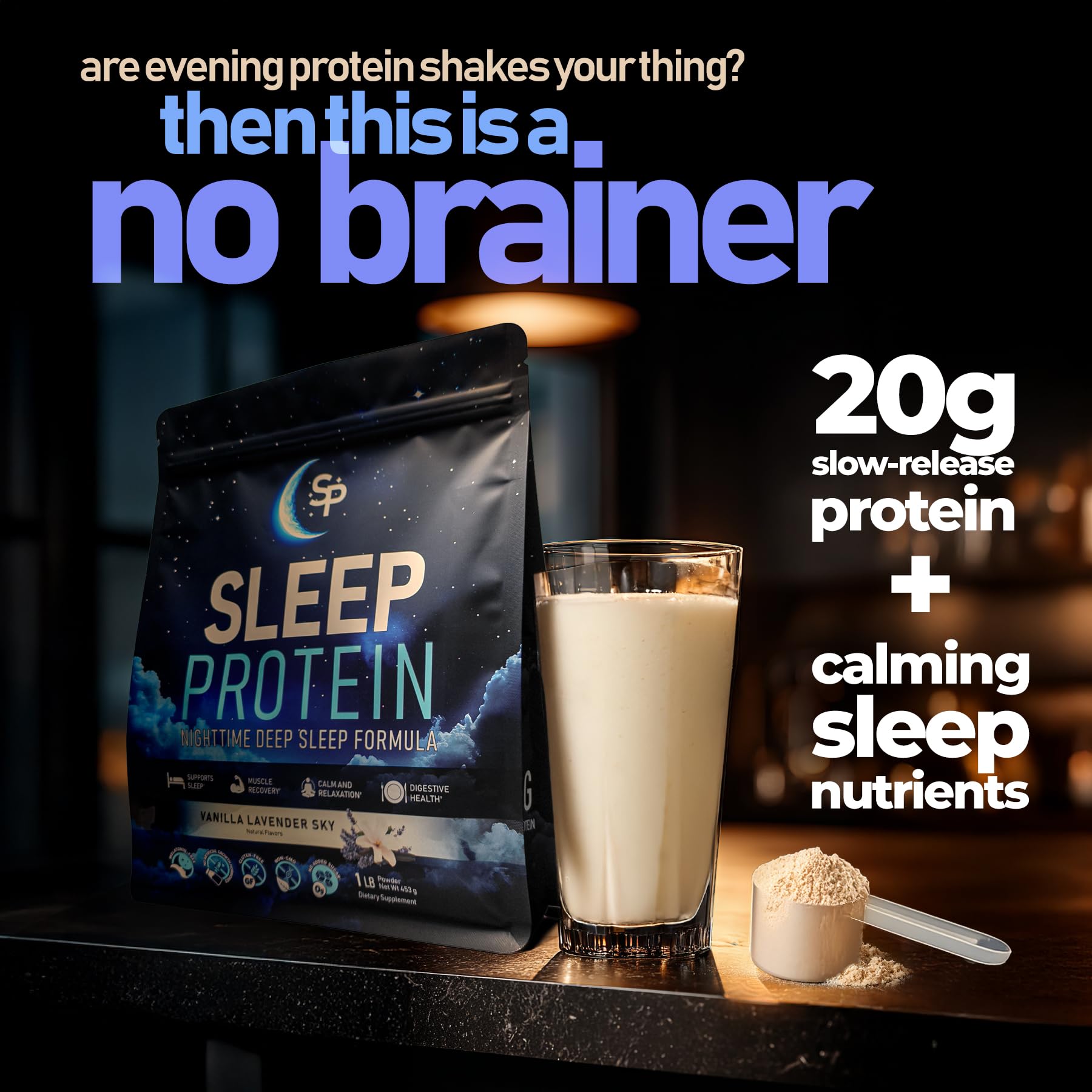 Sleep Protein bouteille vanille lavande – pratique pour un rituel relaxant en soirée.