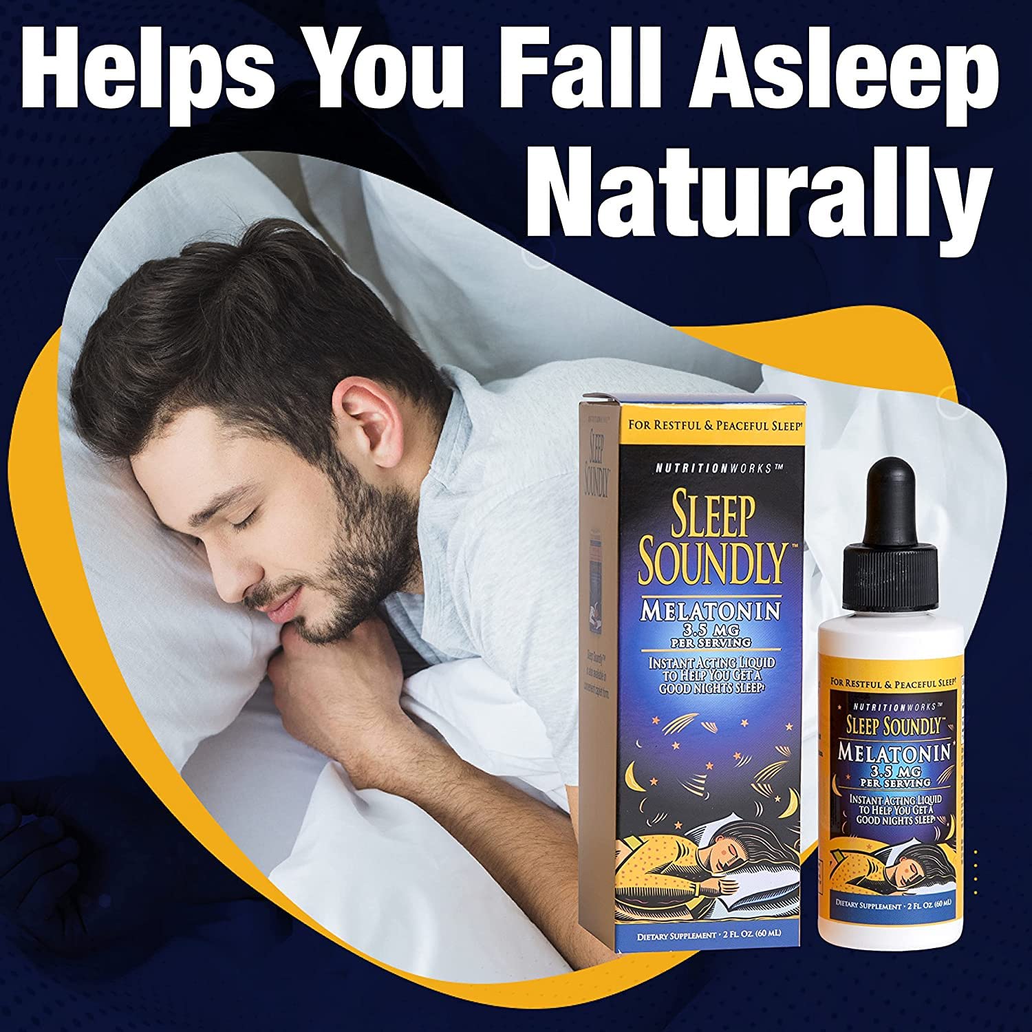 Sleep Soundly Mélatonine – étiquette claire sur la bouteille facilitant l’utilisation nocturne.