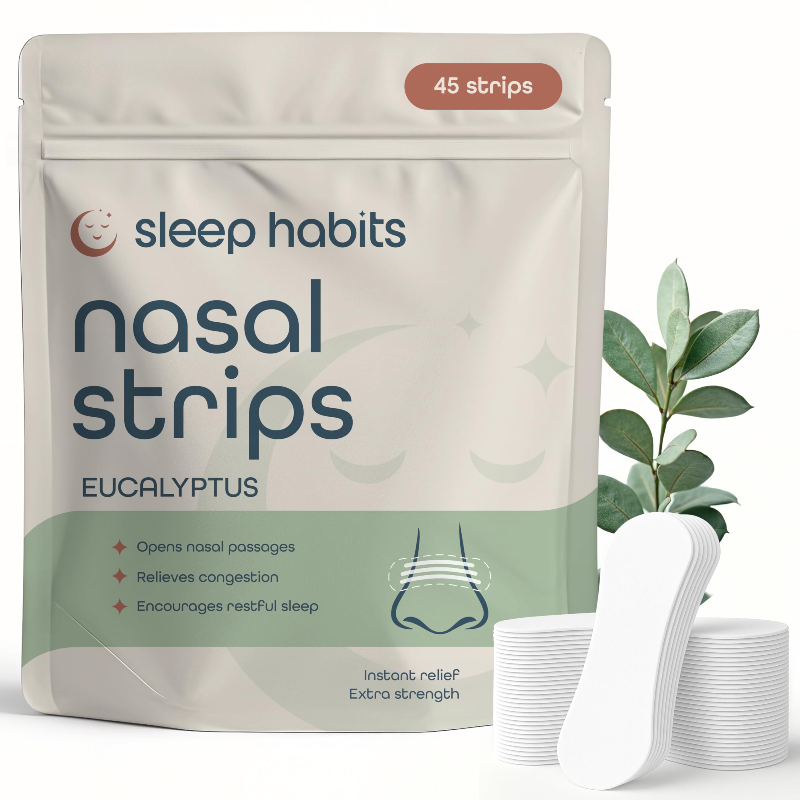 SleepHabits Bandes nasales emballage: facilité d'utilisation pour mieux respirer pendant la nuit.