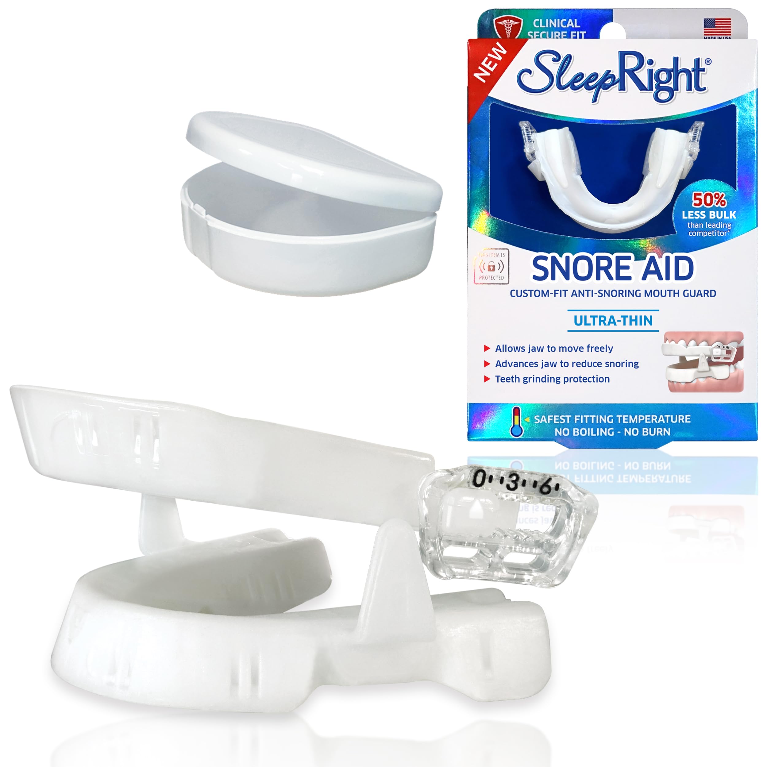 SleepRight Snore Aid, design ultra-fin pour un confort discret pendant le sommeil.