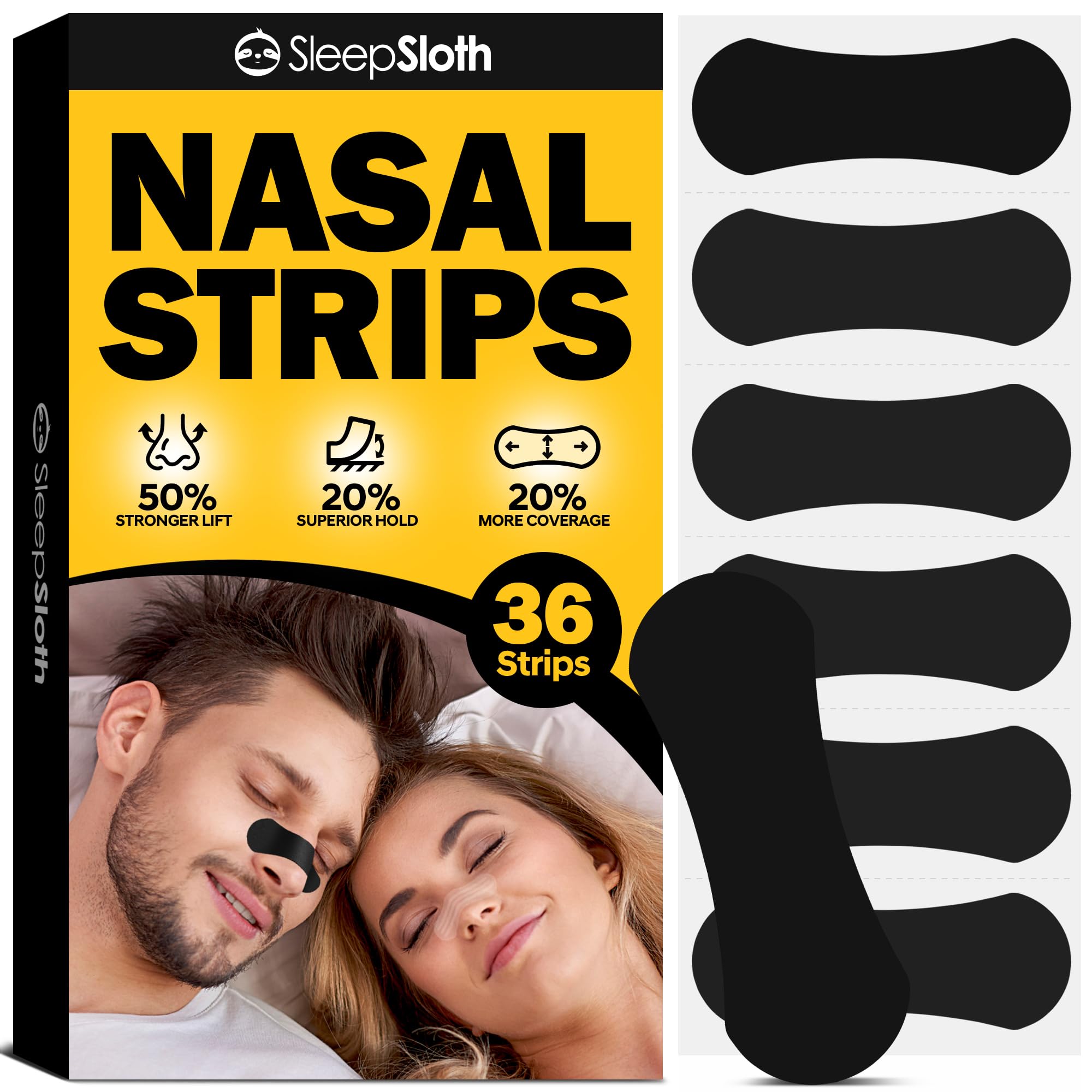 SleepSloth Strips Nasaux emballage pratique pour voyage et rangement.