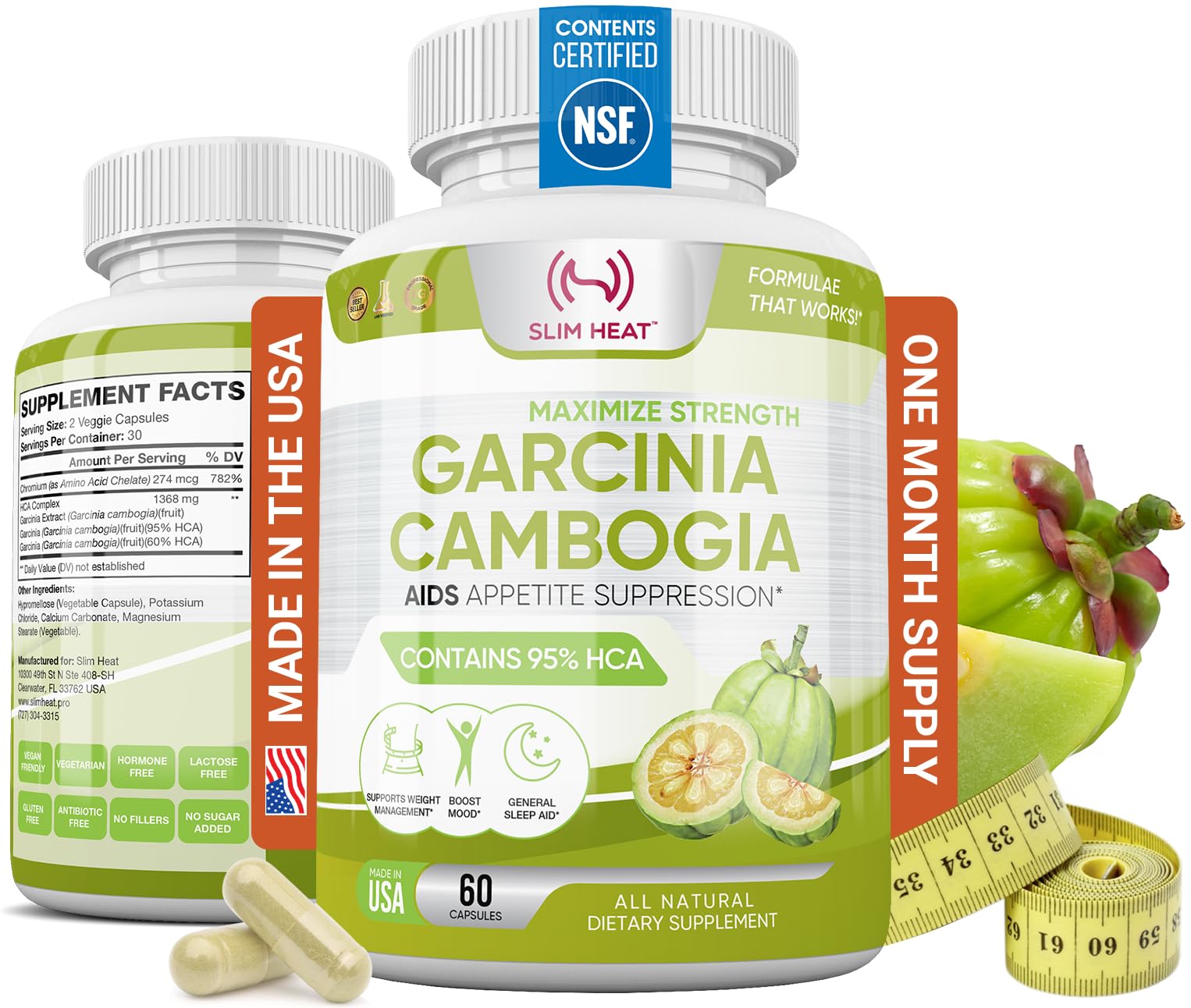 Slim Heat capsules Garcinia Cambogia: capsules riches en HCA pour aider les fringales.