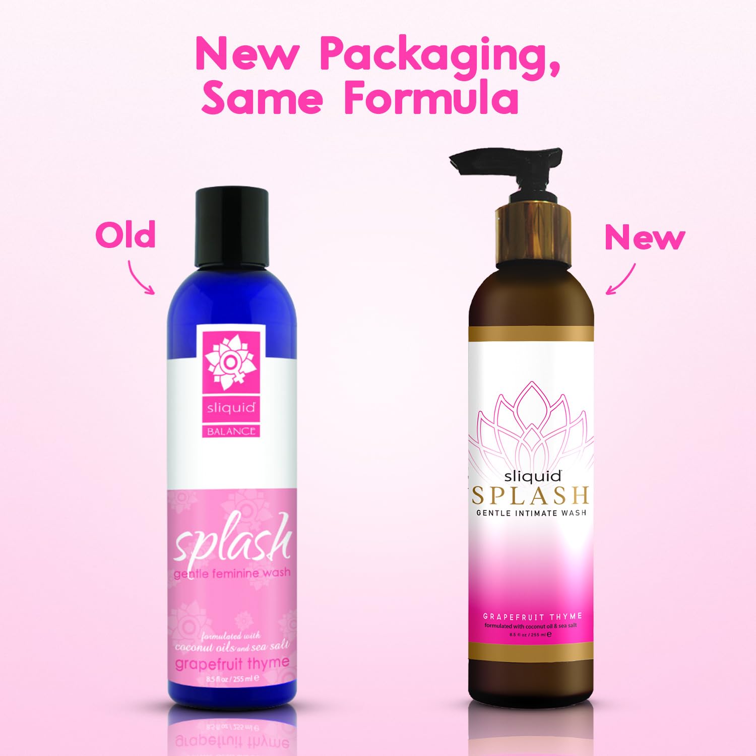 Sliquid Balance Splash, etiquette d'emballage, formule végan et sans parabènes recommandée.
