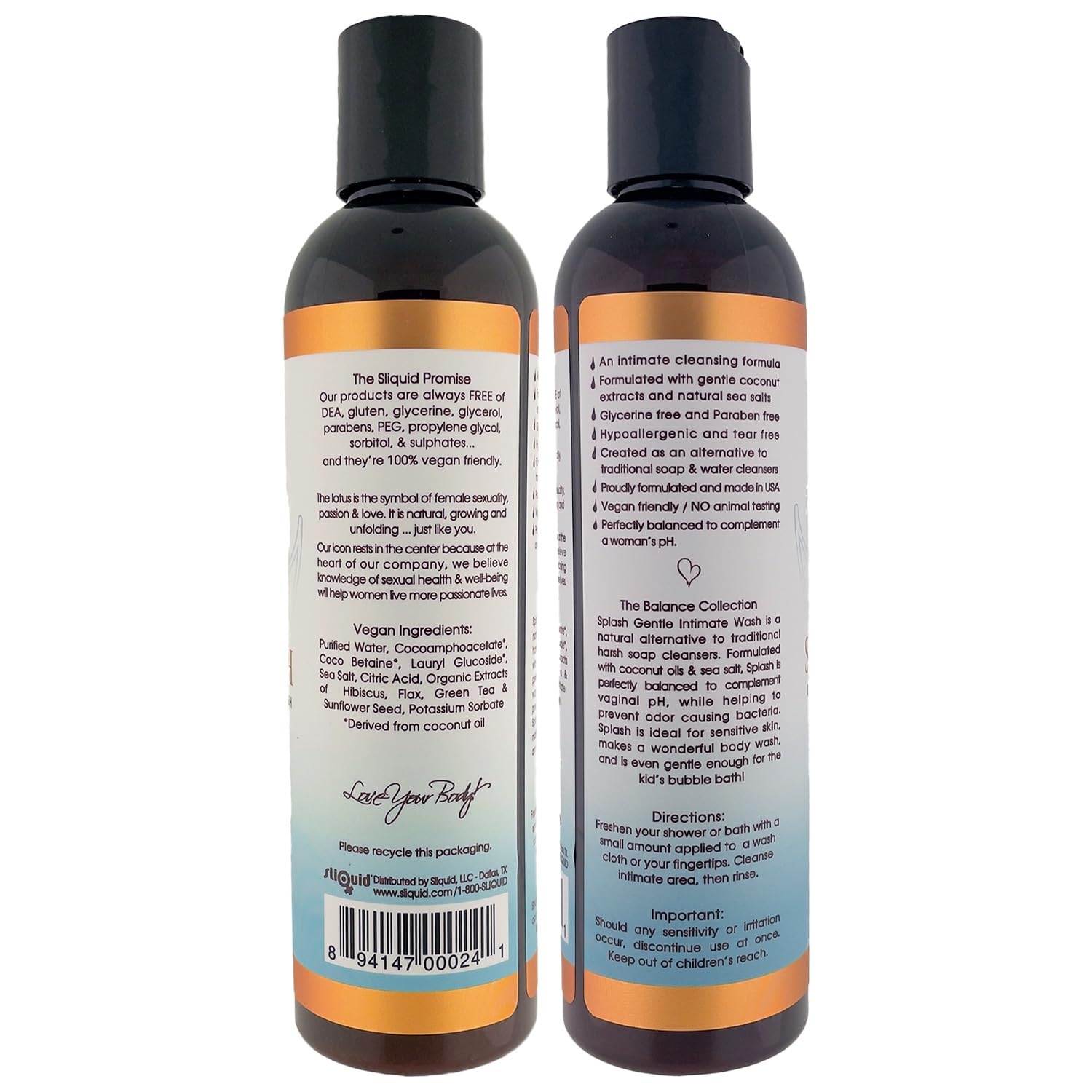 Usage quotidien avec Sliquid Splash, lavage intime sans parfum pour peaux sensibles.