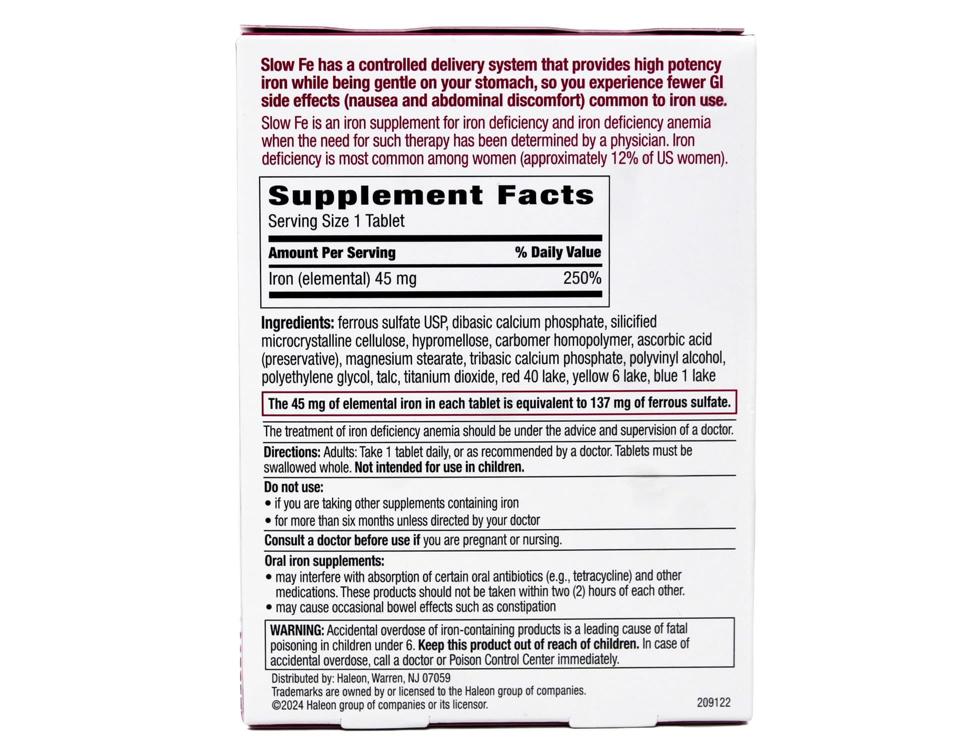 Slow Fe comprimé 45 mg, prise quotidienne pratique.
