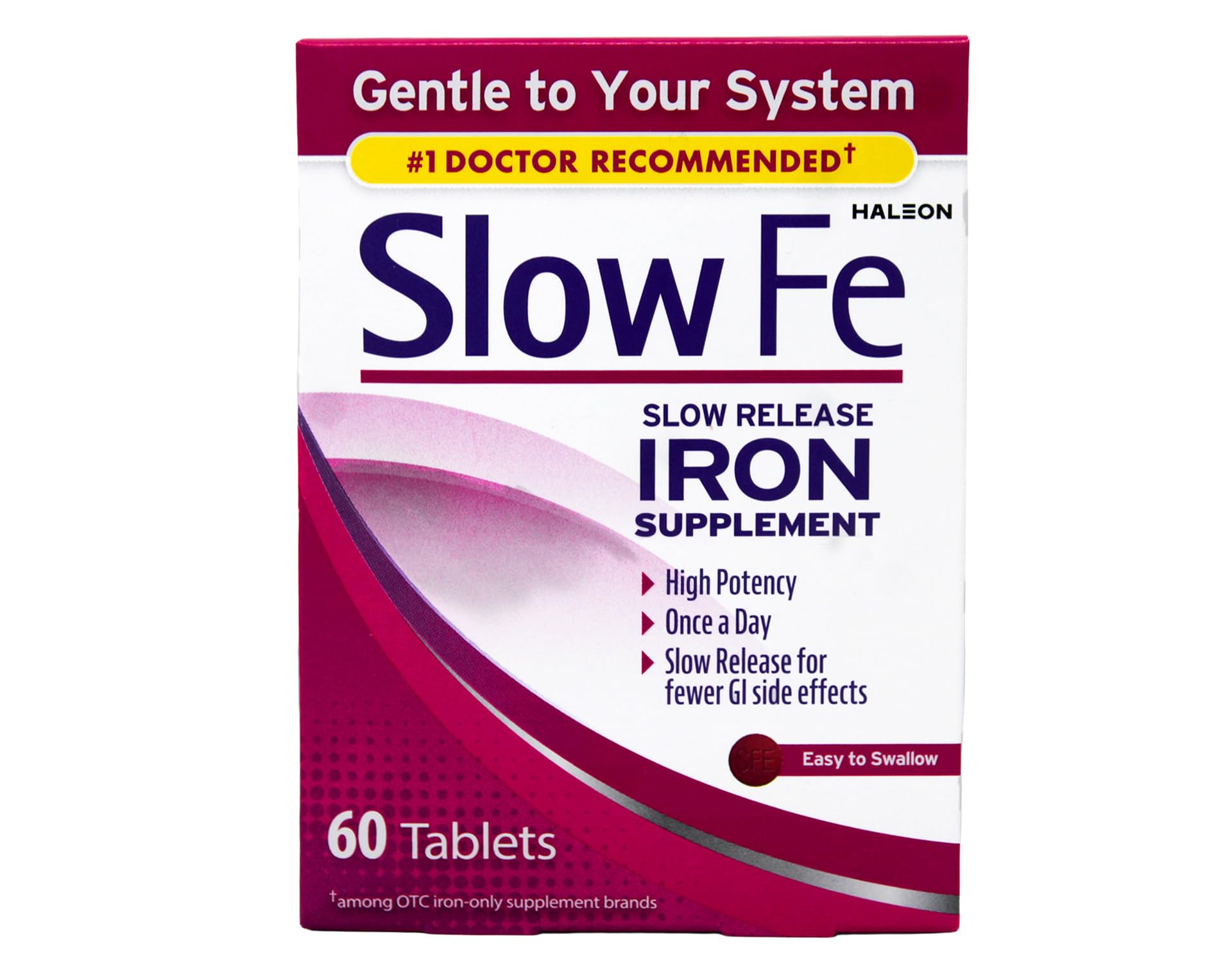 Slow Fe tablettes compactes de 45 mg, faciles à avaler.